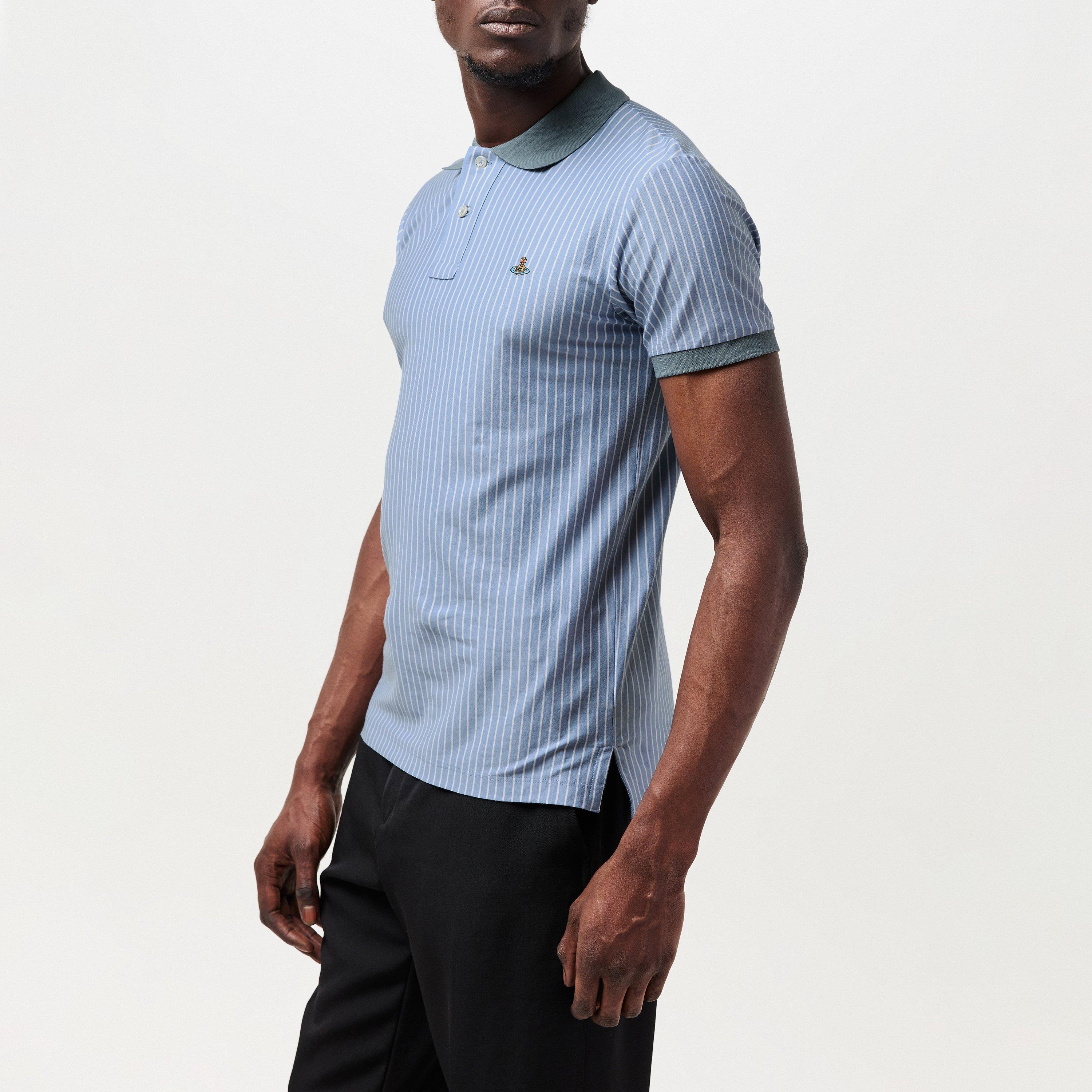 White/Blue - Vivienne Westwood - Men's Striped Short-Sleeve Polo Shirt - 2