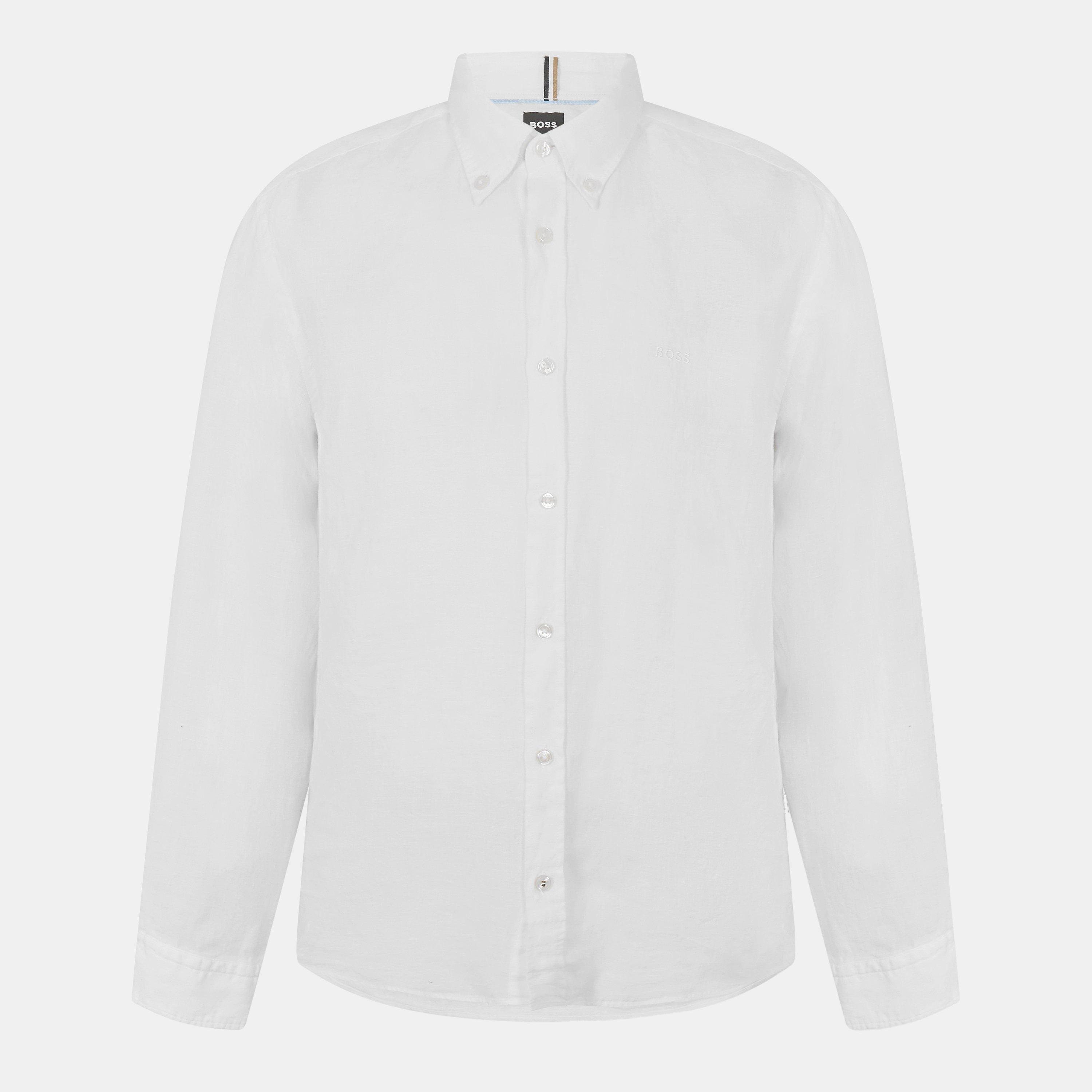 Boss Men's H Liam Black Long Sleeve Plain Shirt - White 100