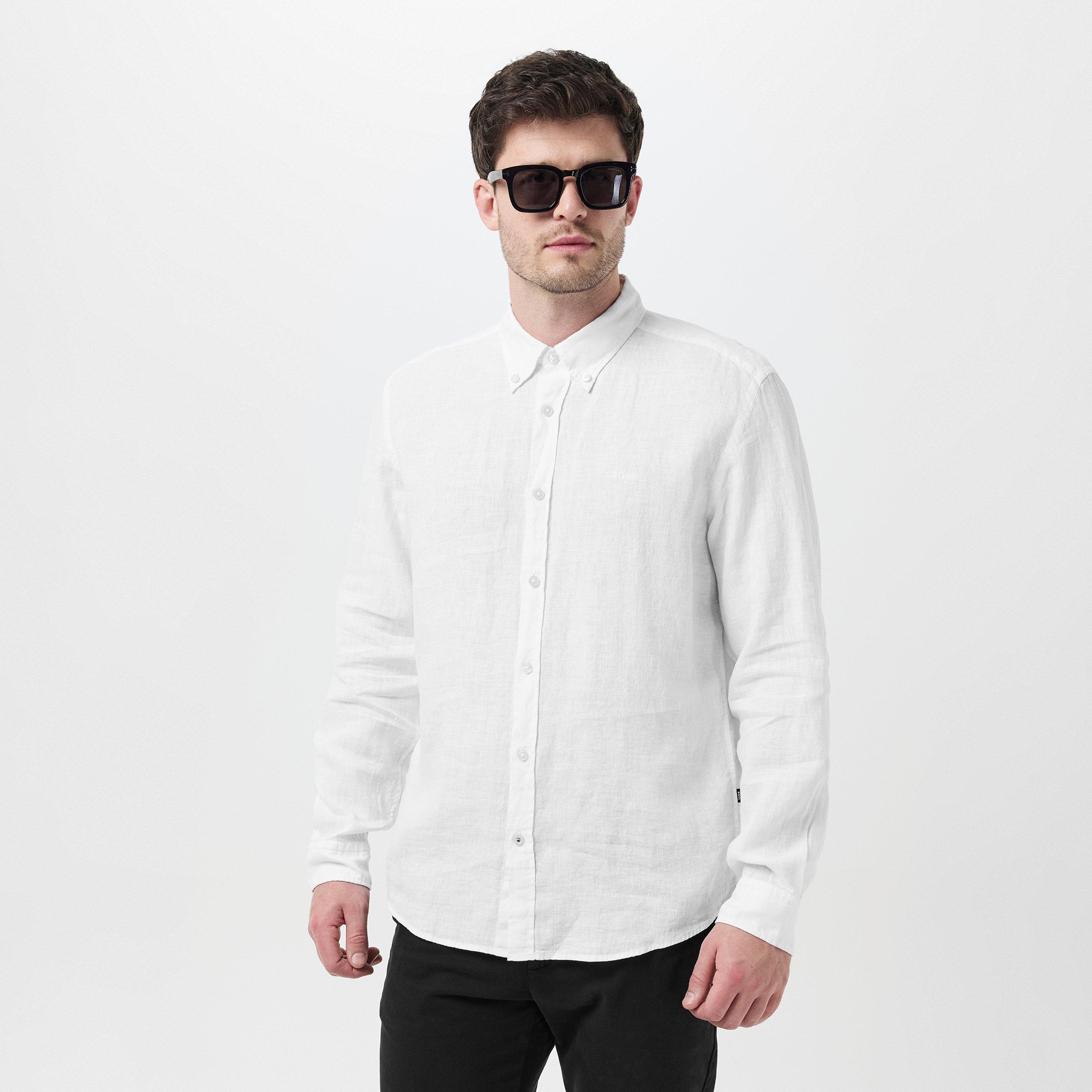 White 100 - Boss - Men's H Liam Long-Sleeve Plain Shirt - 3