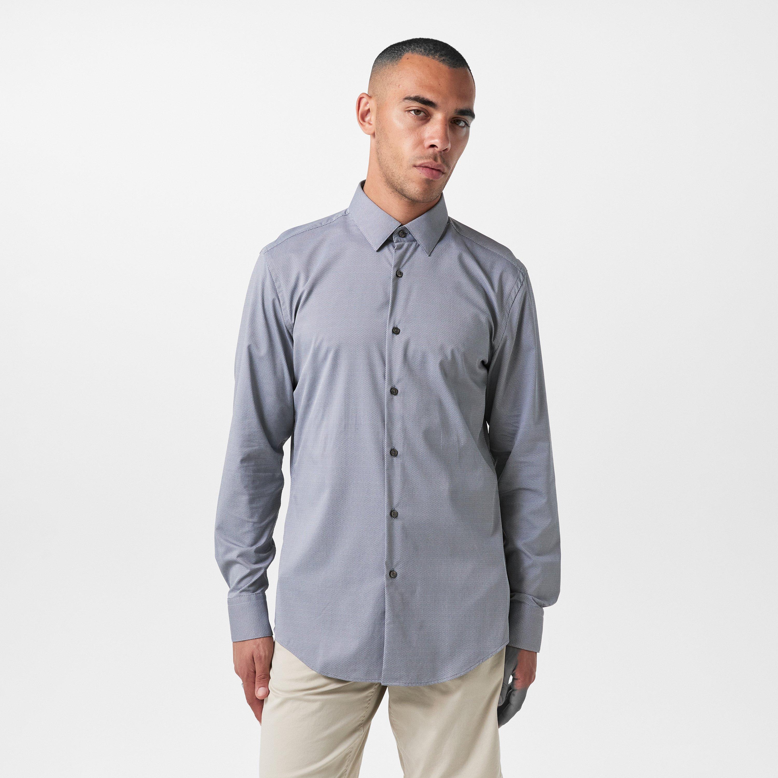 Dark Blue 404 - Boss - Men's HBB PHANK s KentC1 Plain Long-Sleeve Shirt - 3