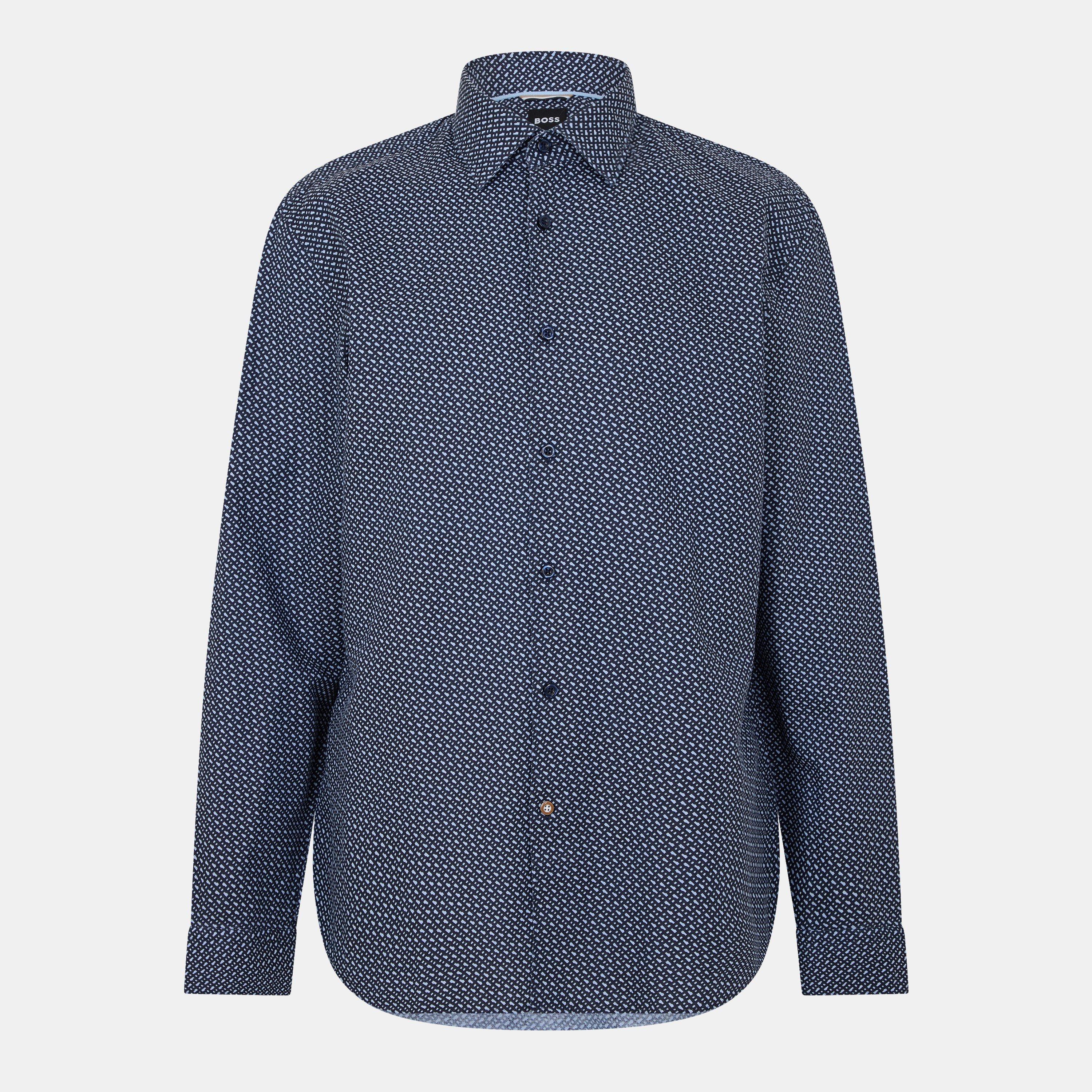 Boss Men's Hbb Chal Kent Patterned Short-Sleeve Shirt - Dark Blue 404 - 17.5 inch