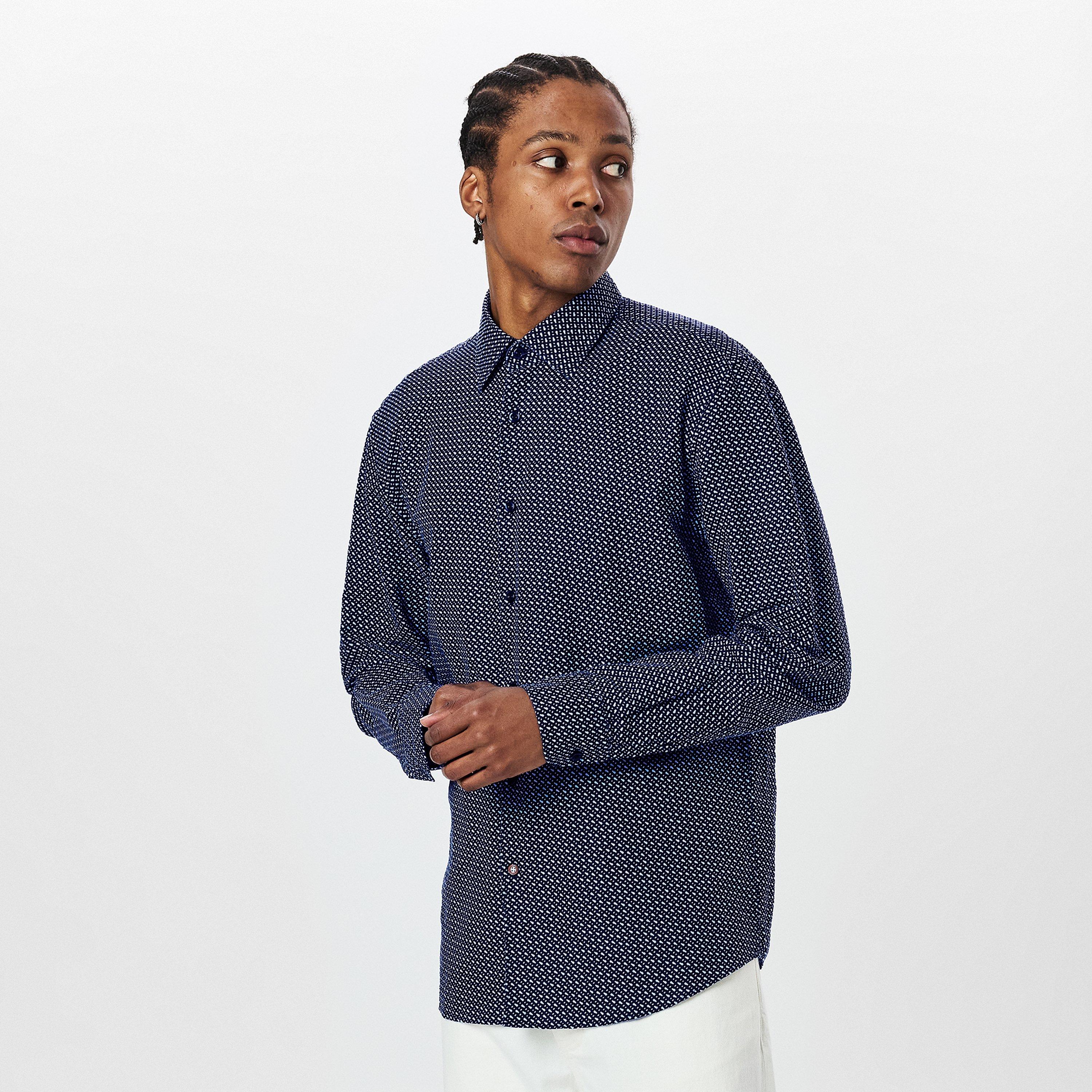 Dark Blue 404 - Boss - Men's HBB CHAL Kent Patterned Short-Sleeve Shirt - 3