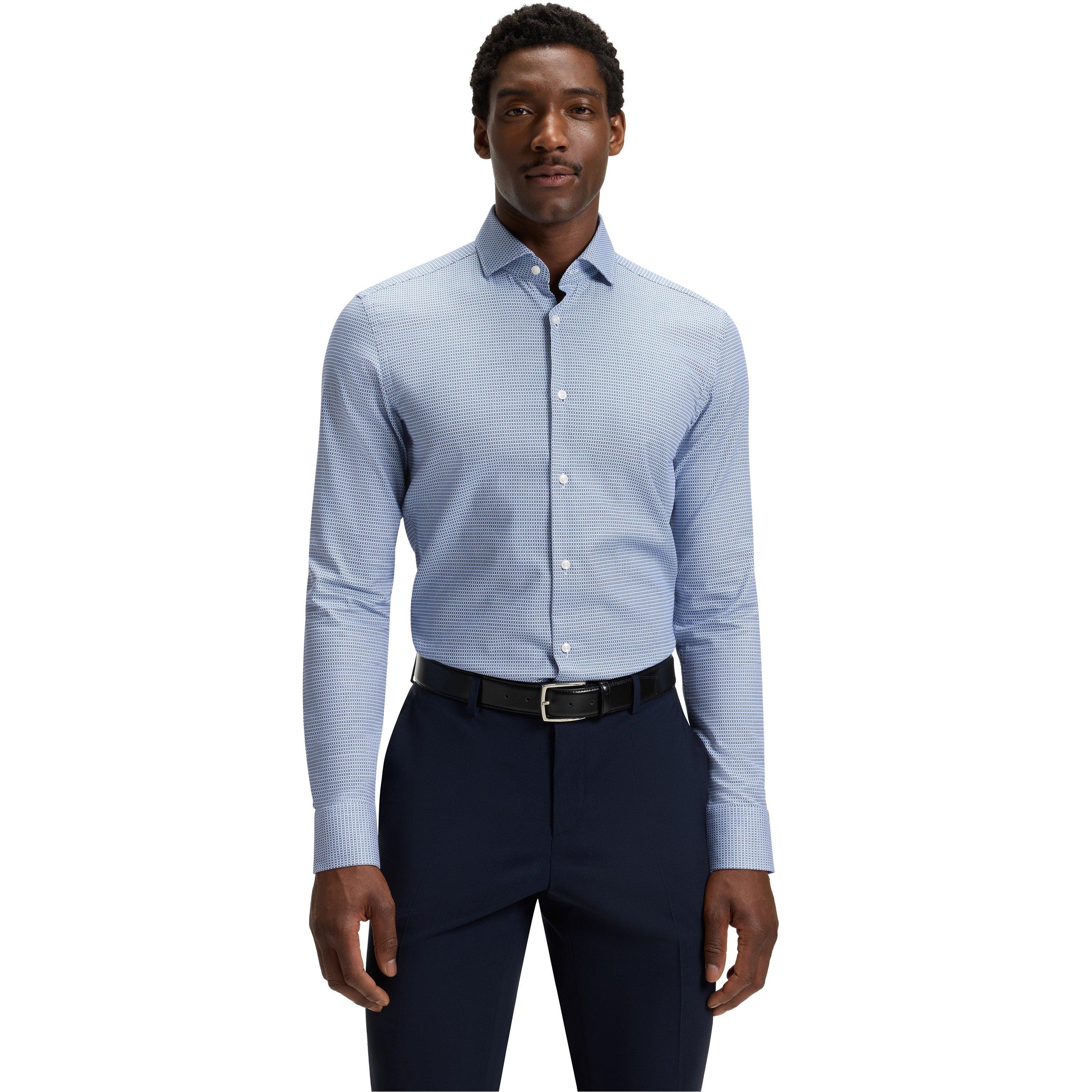 Dark Blue - Boss - Men's H-HANK Long Sleeve Spread Collar Shirt - 2