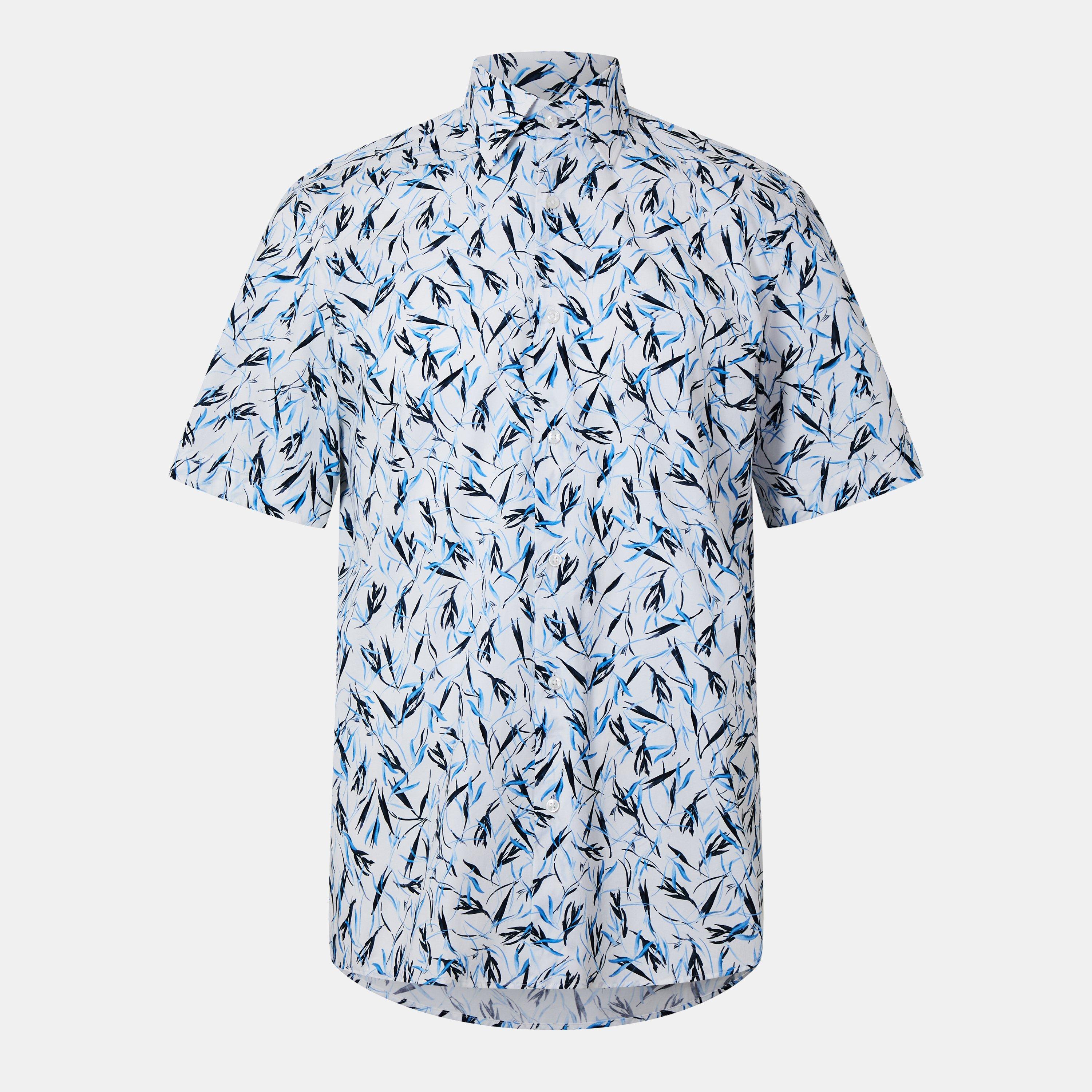Lt Pas Blue 450 - Boss - Men's H-JOE Kent Patterned Short Sleeve Tailored Fit Shirt - 1
