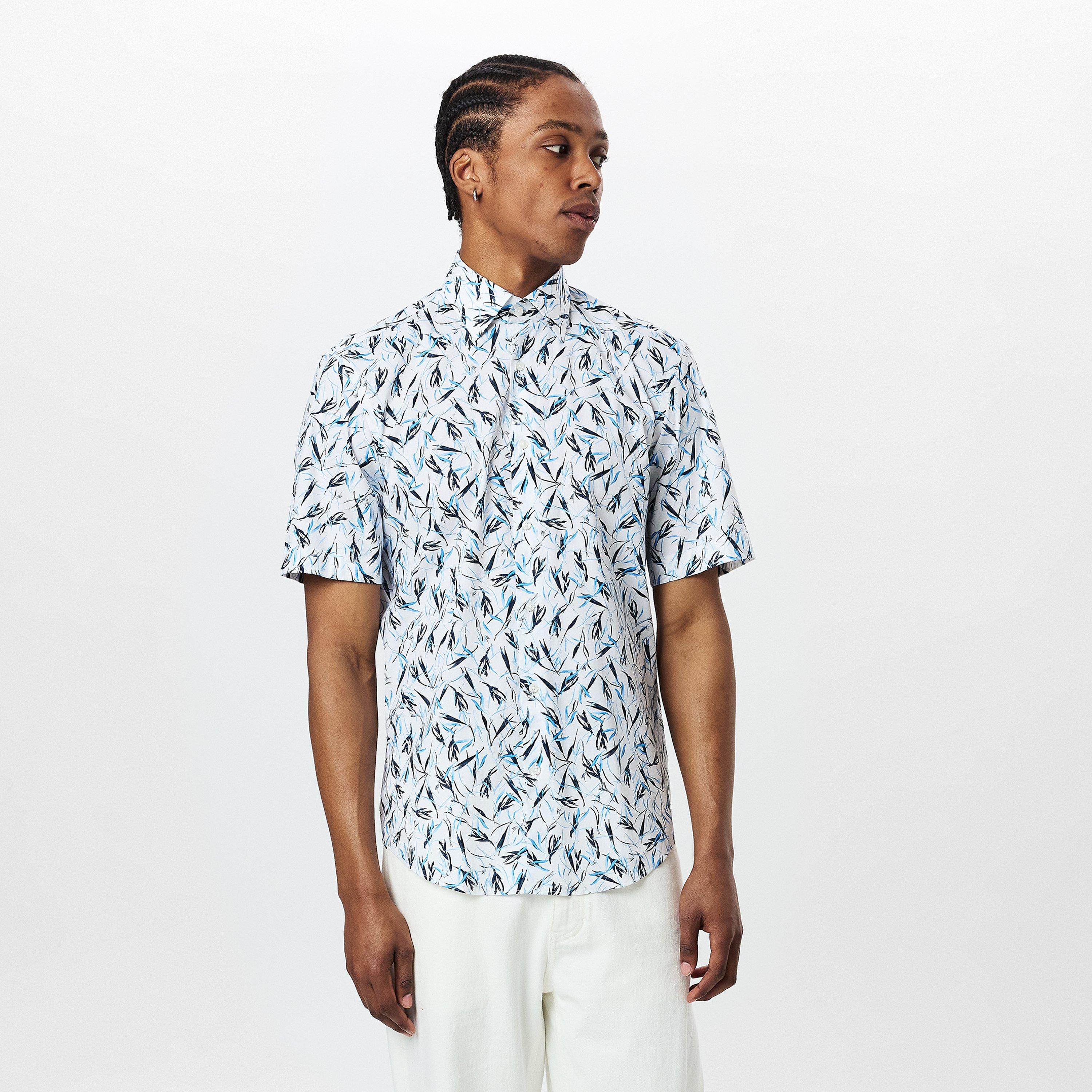 Lt Pas Blue 450 - Boss - Men's H-JOE Kent Patterned Short Sleeve Tailored Fit Shirt - 3