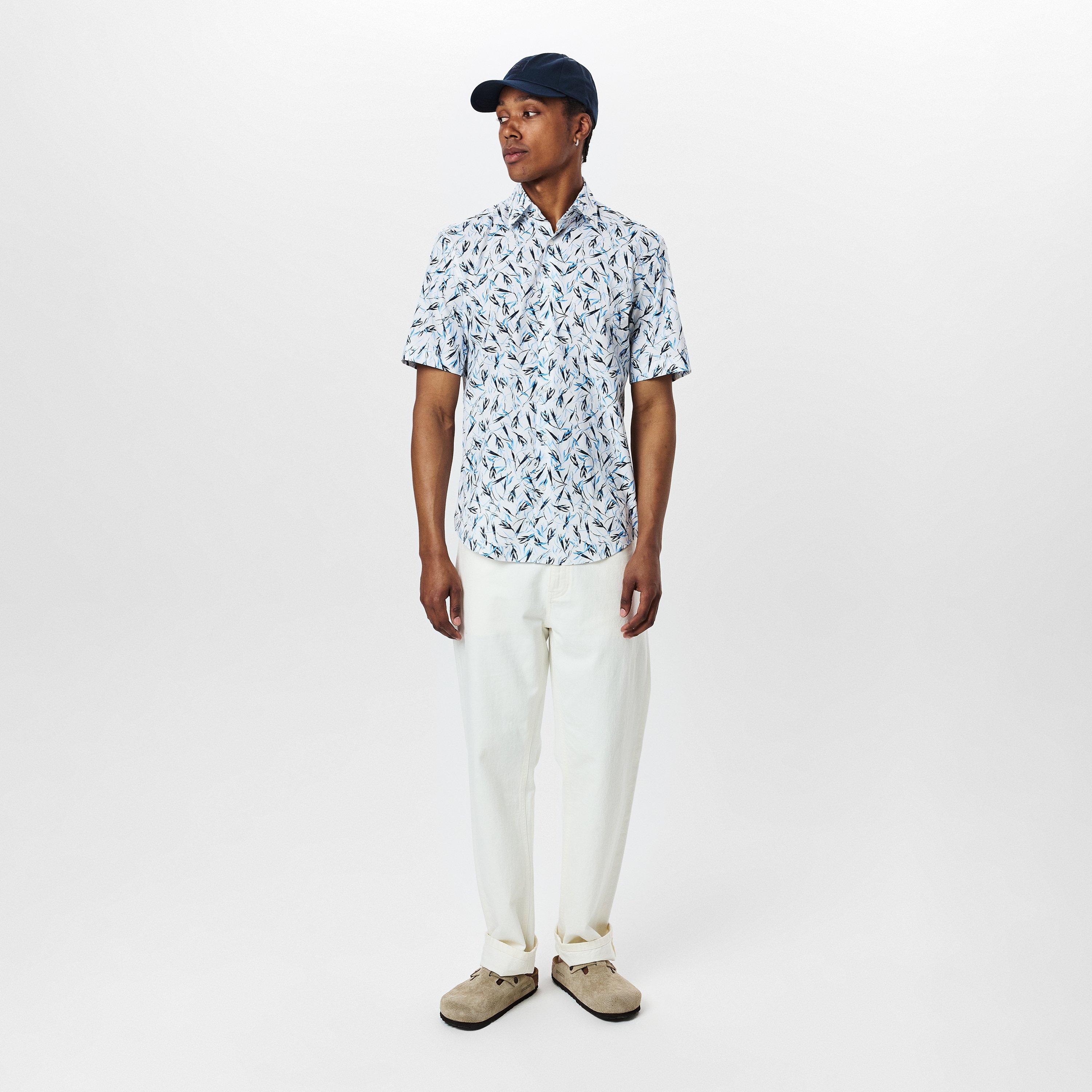 Lt Pas Blue 450 - Boss - Men's H-JOE Kent Patterned Short Sleeve Tailored Fit Shirt - 6