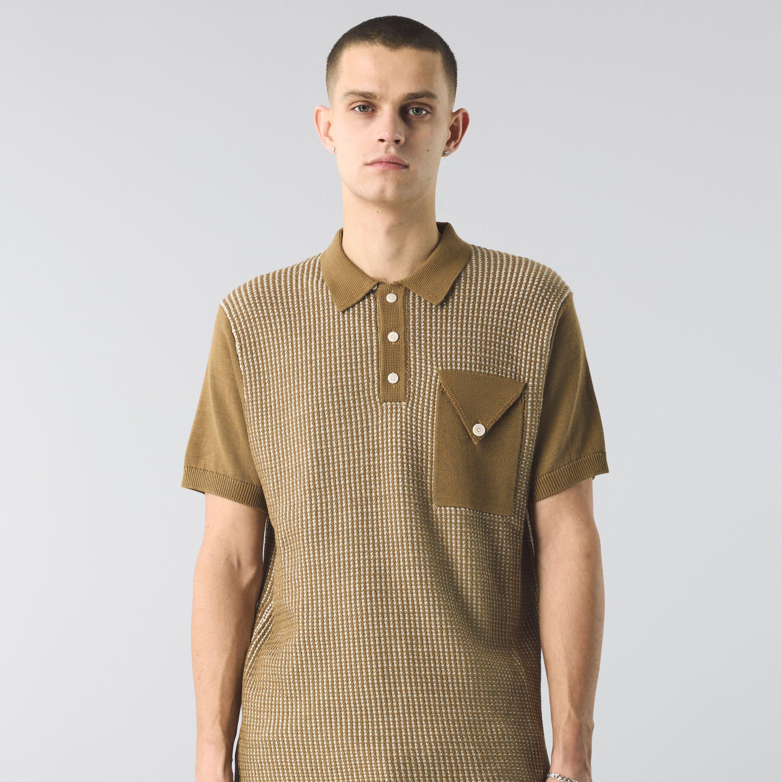 Brown - Pretty Green - Men's Roxy Knitted Short-Sleeve Polo Shirt - 2