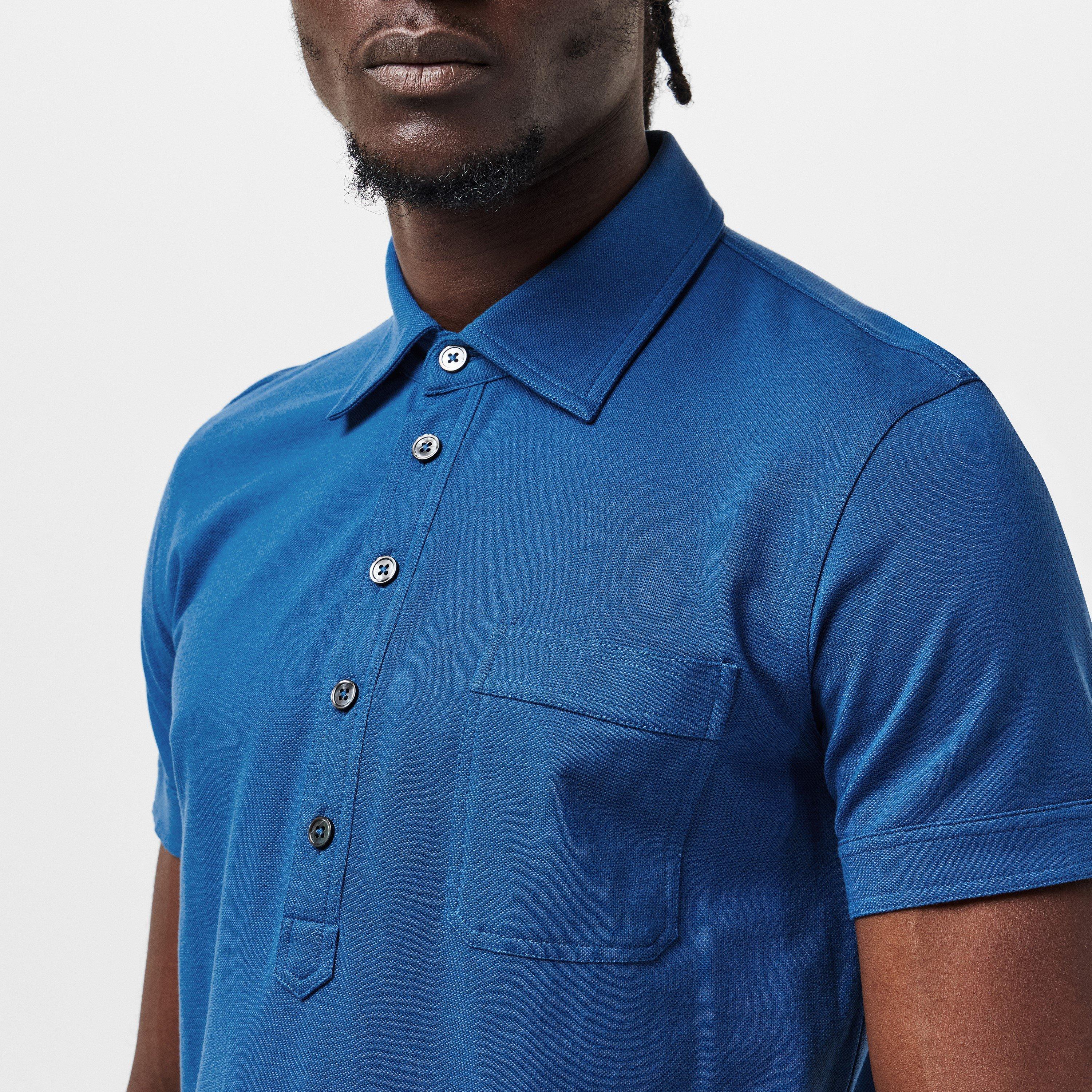 Denim Blue - Tom Ford - Men's Silk Short-Sleeve Polo Shirt - 5