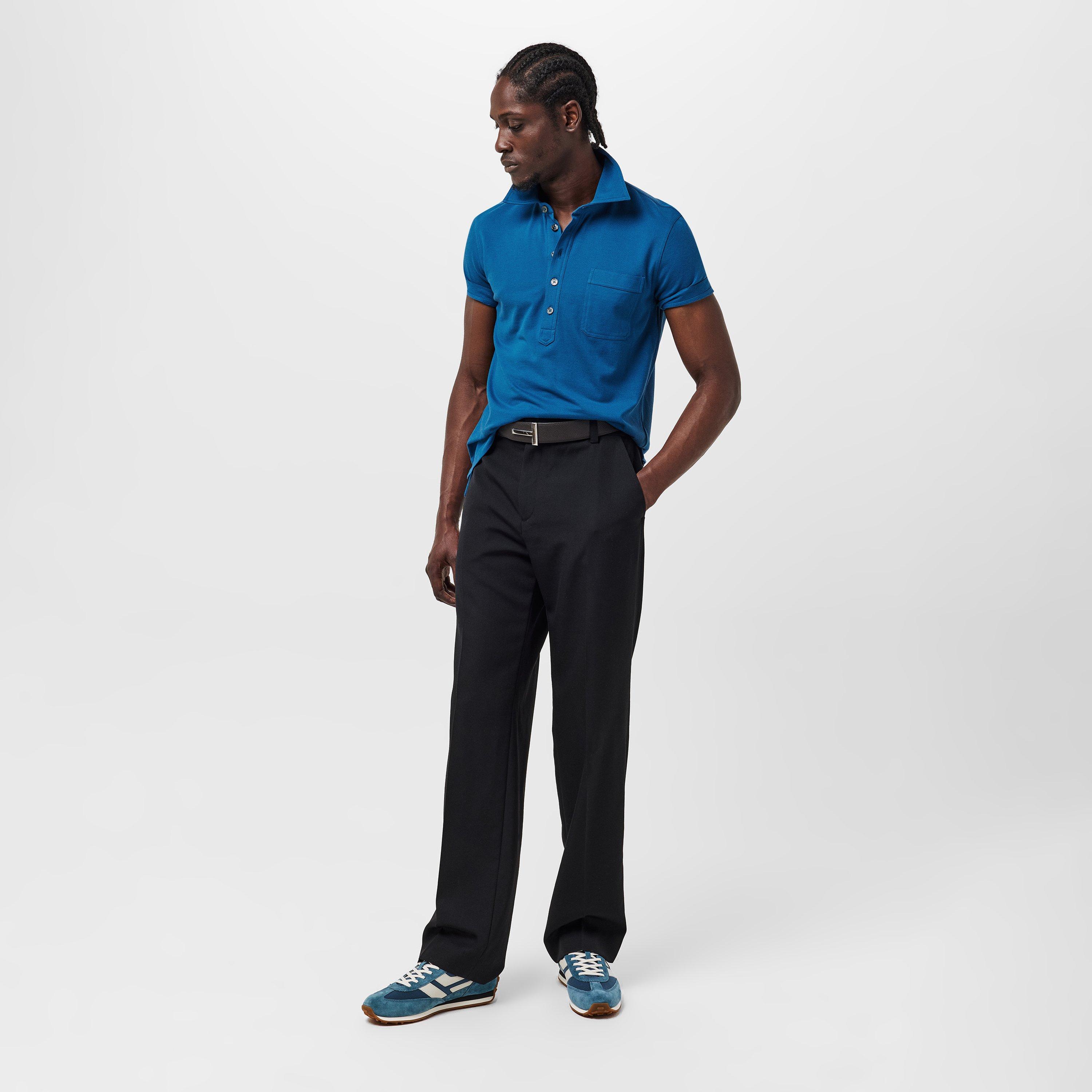 Denim Blue - Tom Ford - Men's Silk Short-Sleeve Polo Shirt - 6