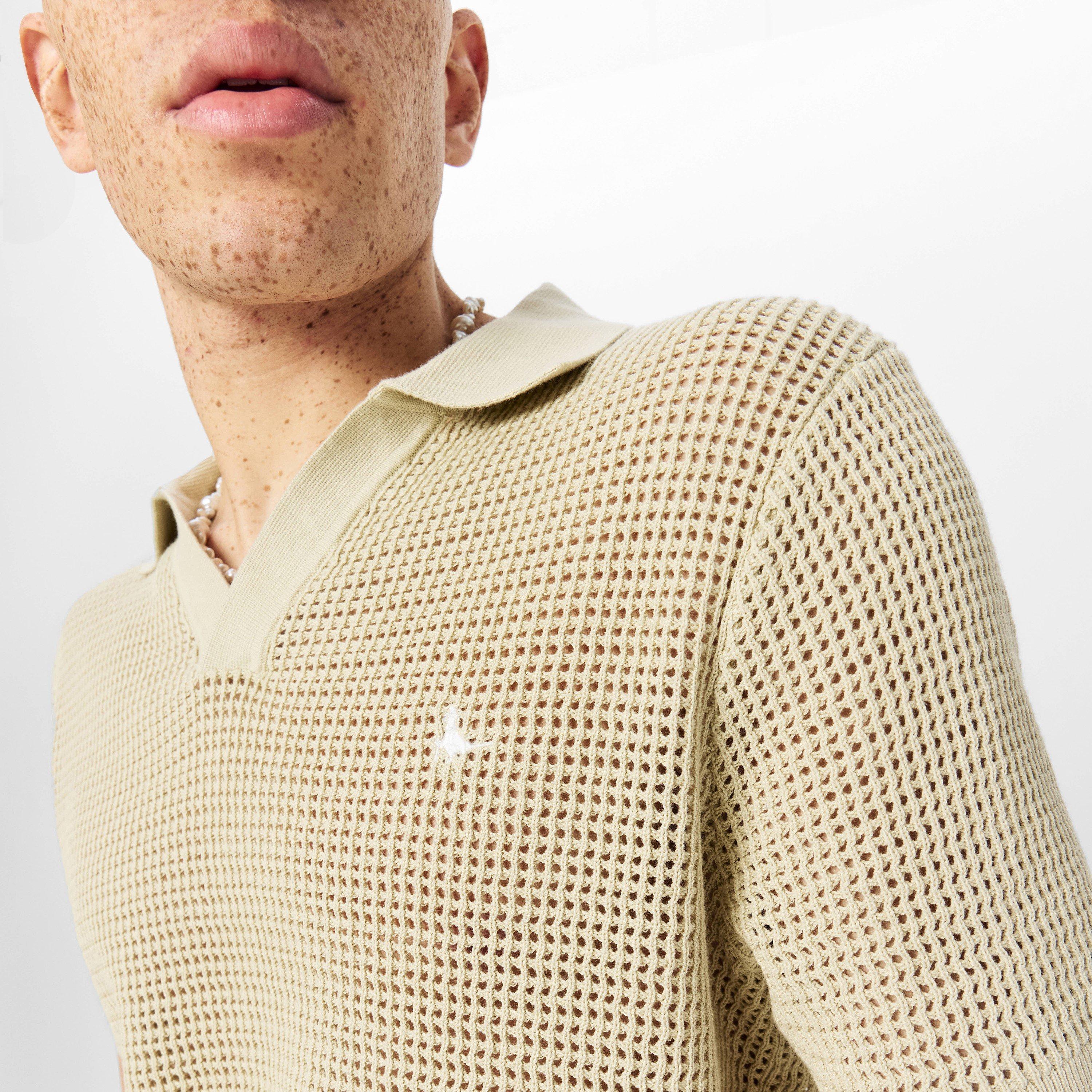 Pistazie - Jack Wills - Open Knit Short-Sleeve Polo Shirt - 5