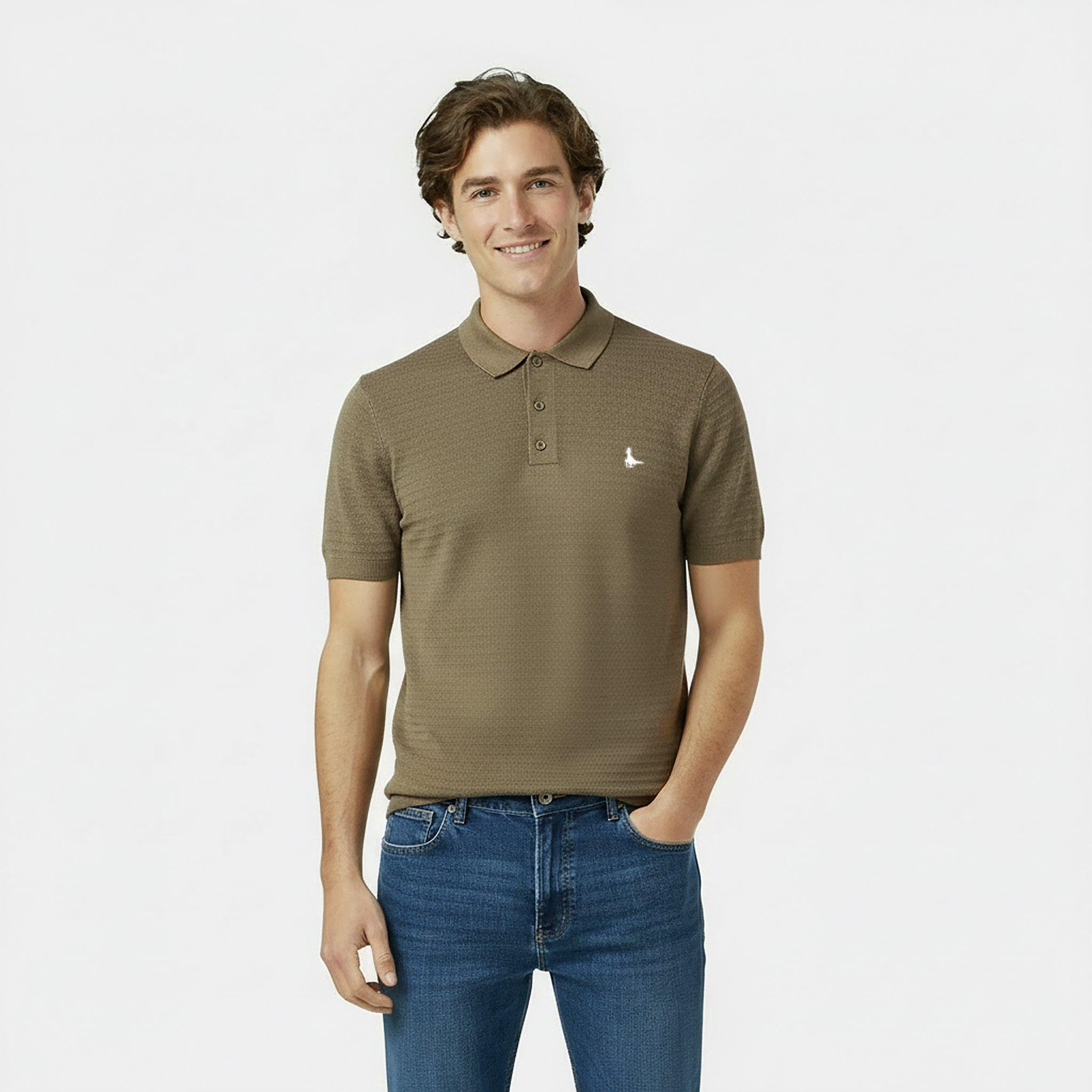 Smokey Olive - Jack Wills - Men's Herringbone Short-Sleeve Polo Shirt - 3