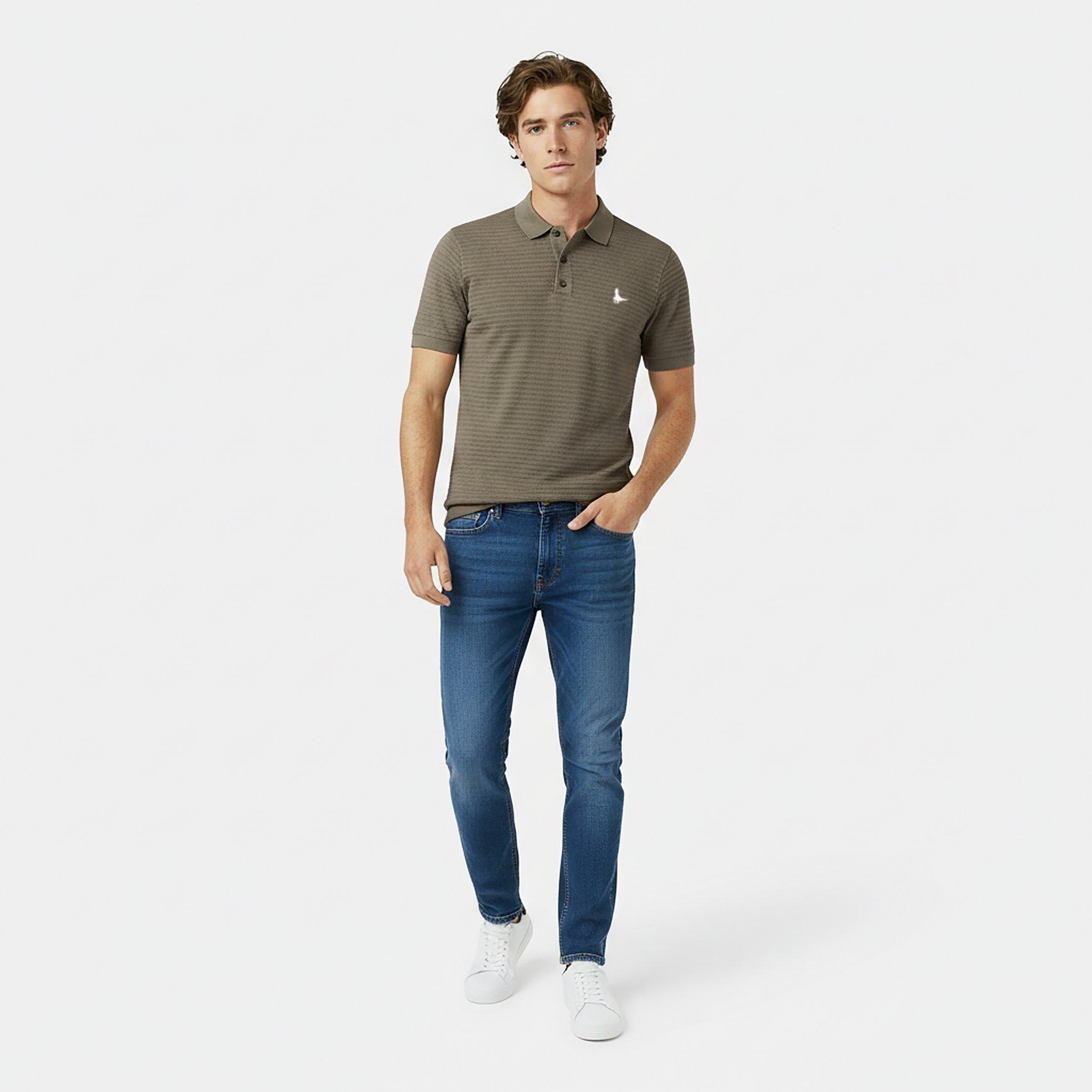 Smokey Olive - Jack Wills - Men's Herringbone Short-Sleeve Polo Shirt - 5