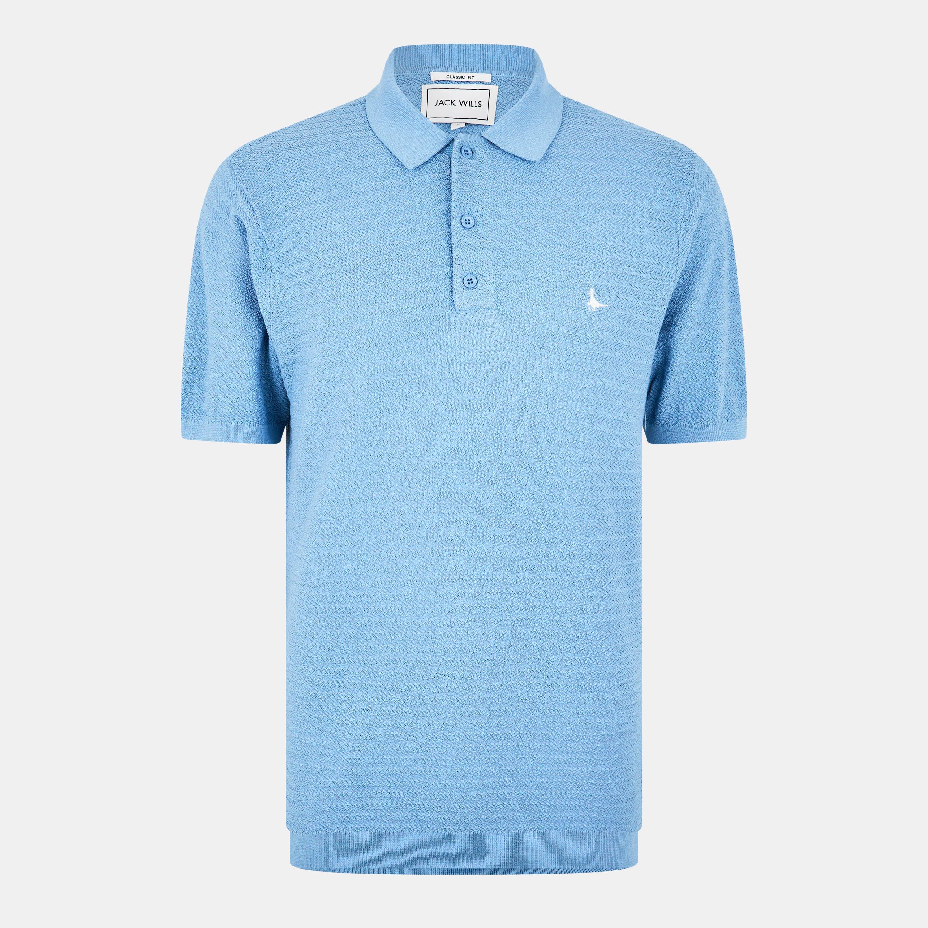 Sky - Jack Wills - Men's Herringbone Short-Sleeve Polo Shirt - 1