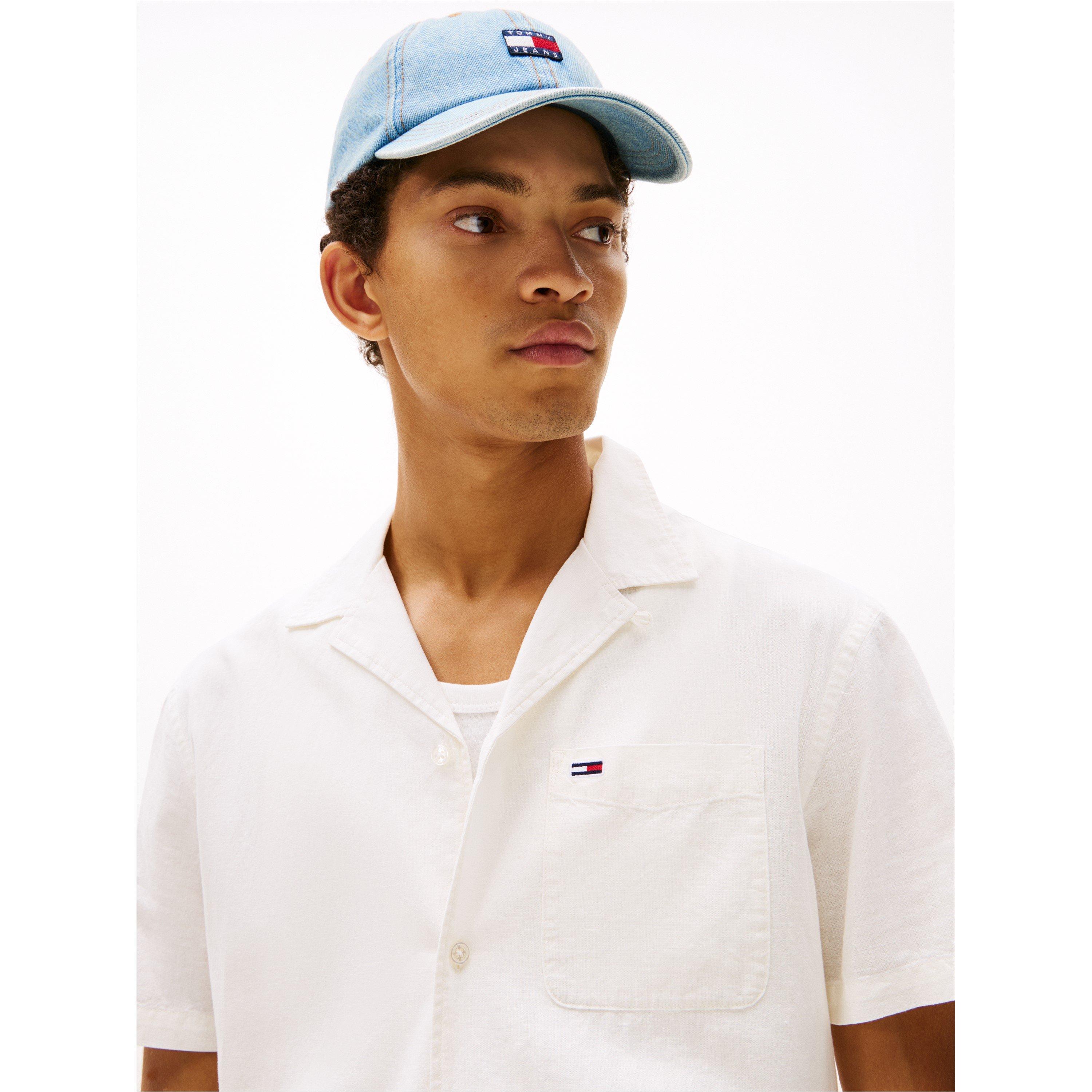 Ecru - Tommy Jeans - Men's Linen Blend Short-Sleeve Plain Shirt - 4