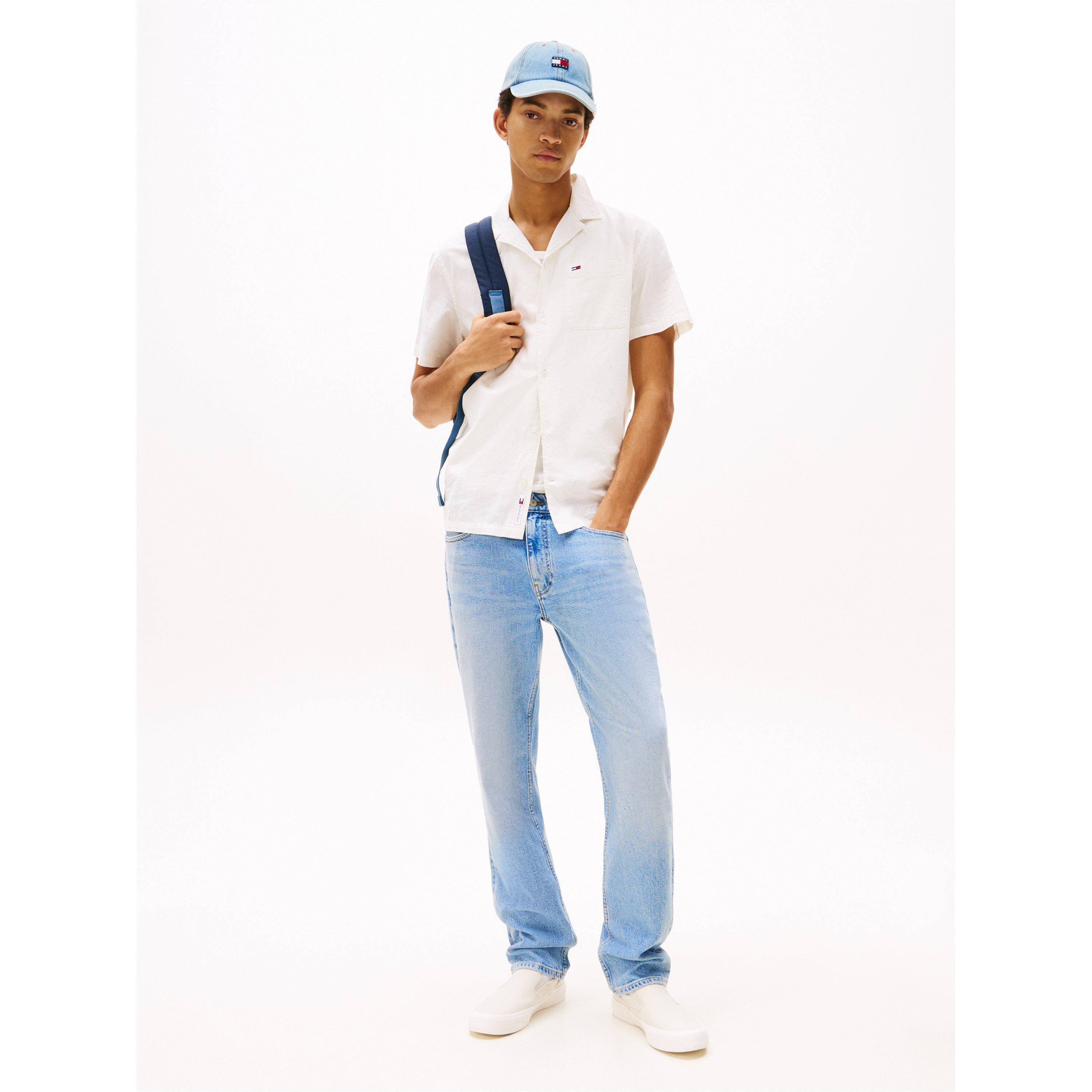 Ecru - Tommy Jeans - Men's Linen Blend Short-Sleeve Plain Shirt - 5