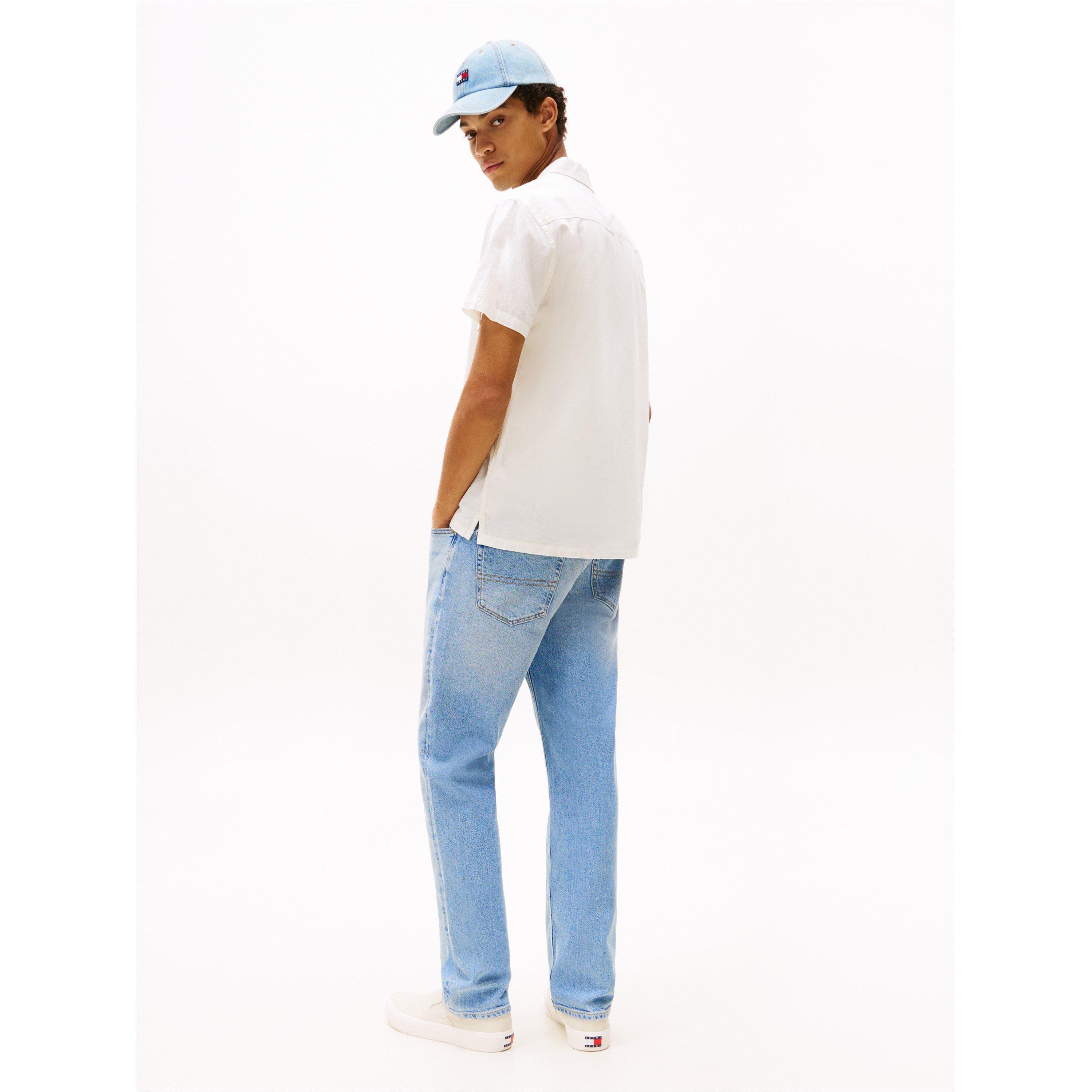 Ecru - Tommy Jeans - Men's Linen Blend Short-Sleeve Plain Shirt - 6