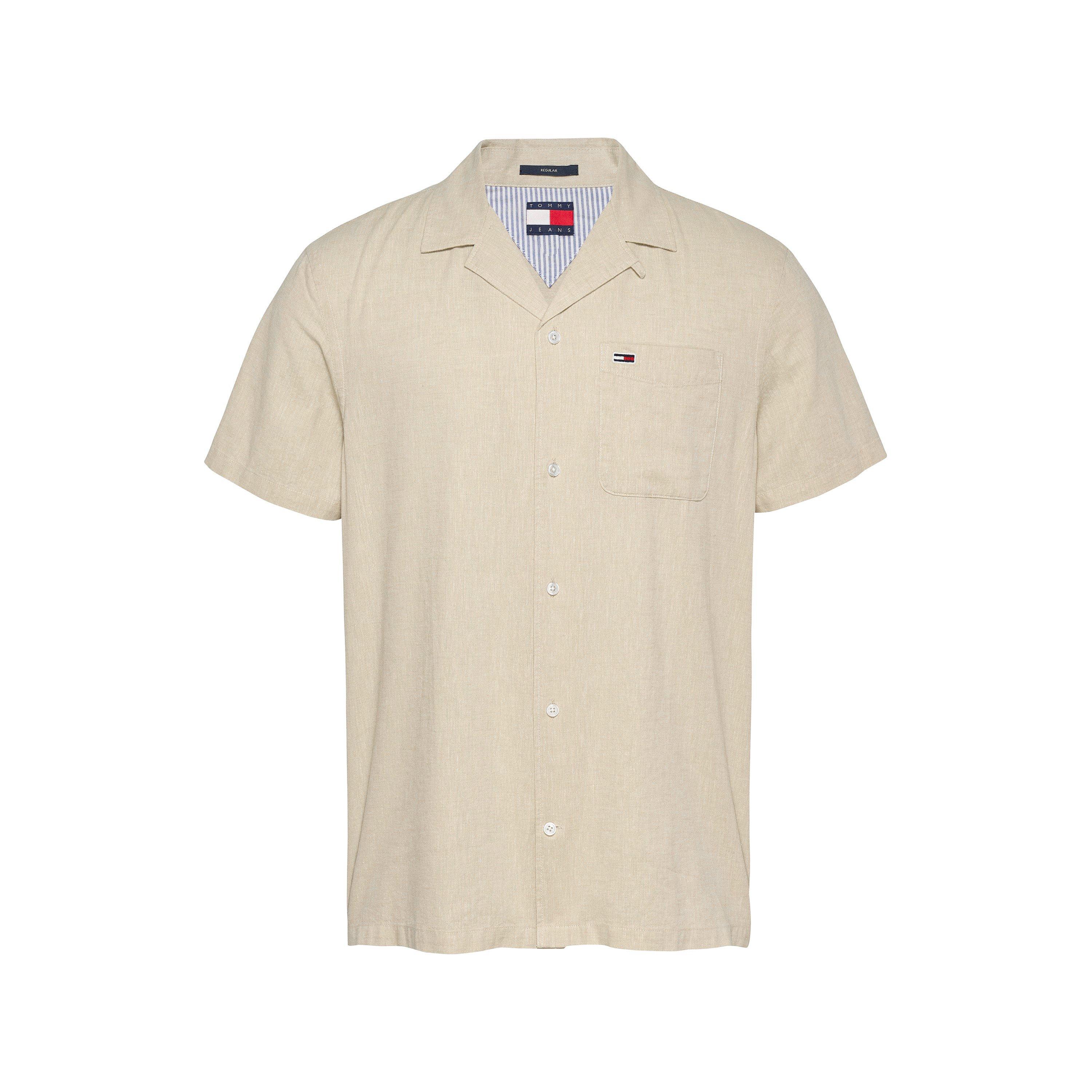 Tommy Jeans Men's Linen Blend Short-Sleeve Plain Shirt - Newsprint - S