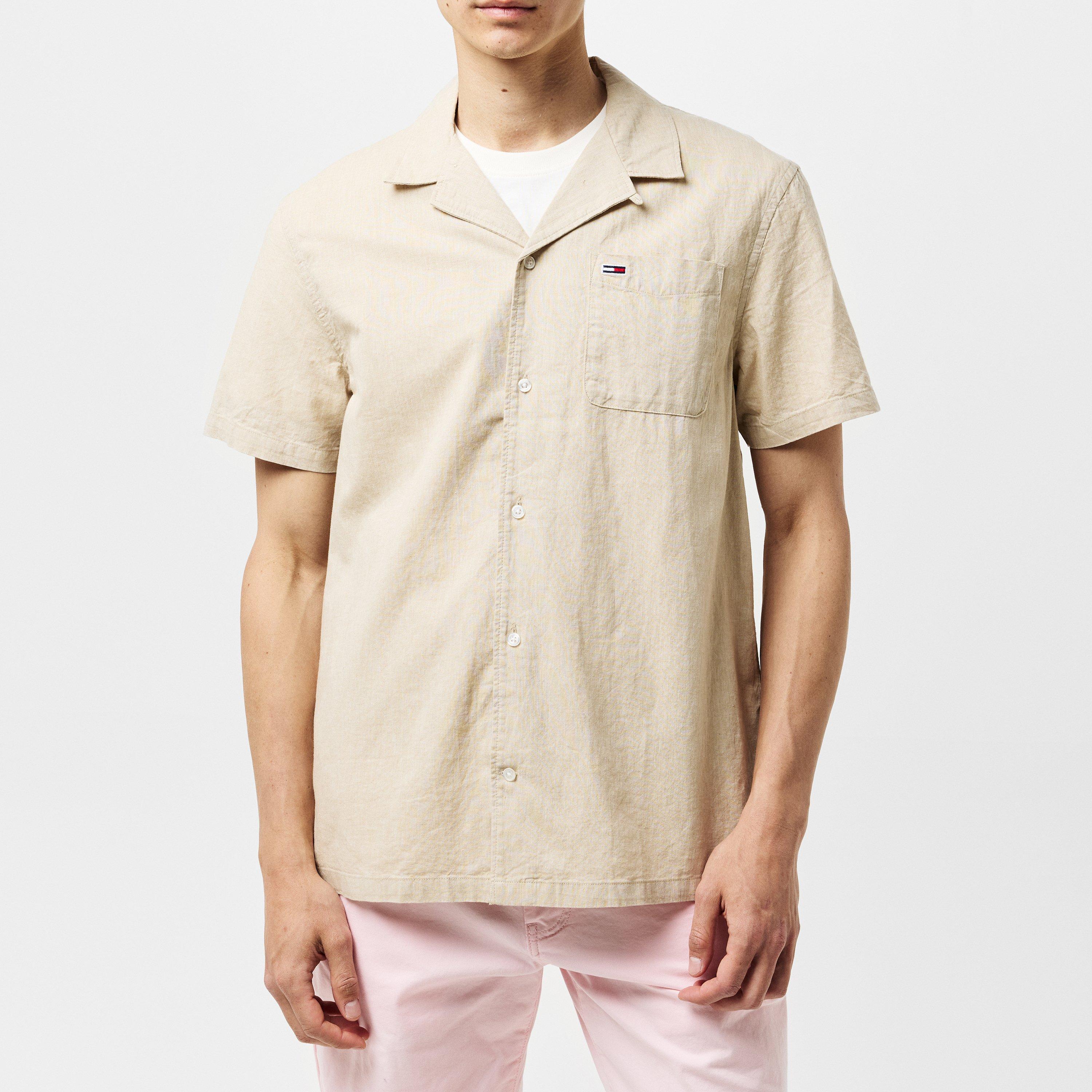 Papier journal - Tommy Jeans - Men's Linen Blend Short-Sleeve Plain Shirt - 3