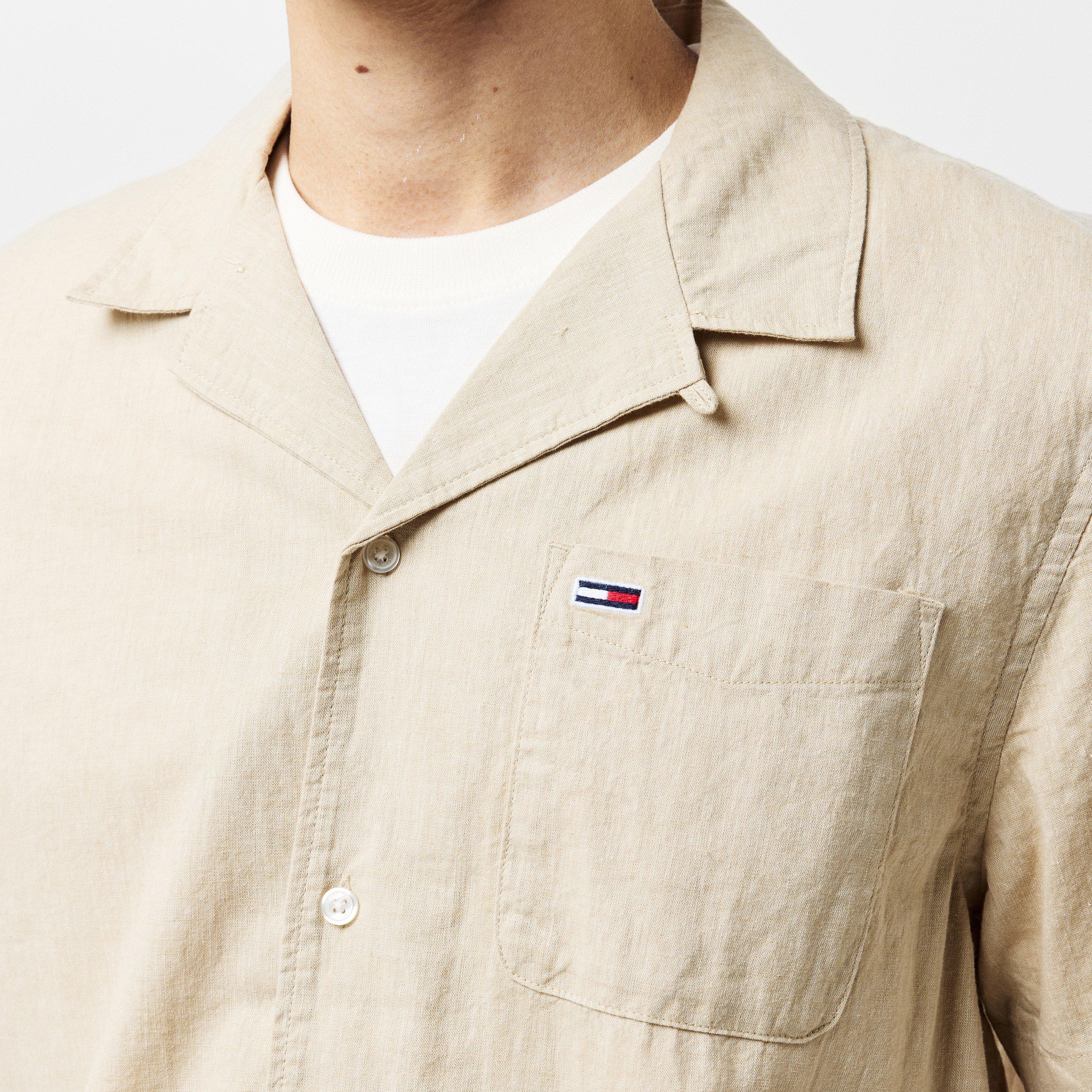 Papier journal - Tommy Jeans - Men's Linen Blend Short-Sleeve Plain Shirt - 5