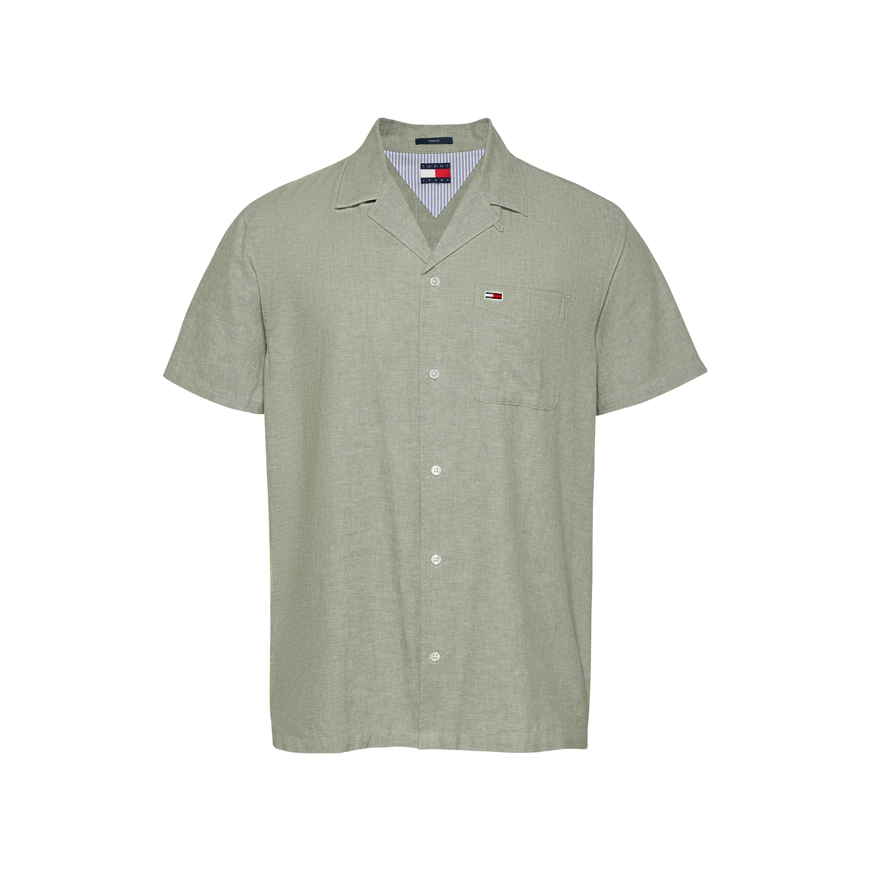 Tommy Jeans Men's Linen Blend Short-Sleeve Plain Shirt - Aruba Green - XL