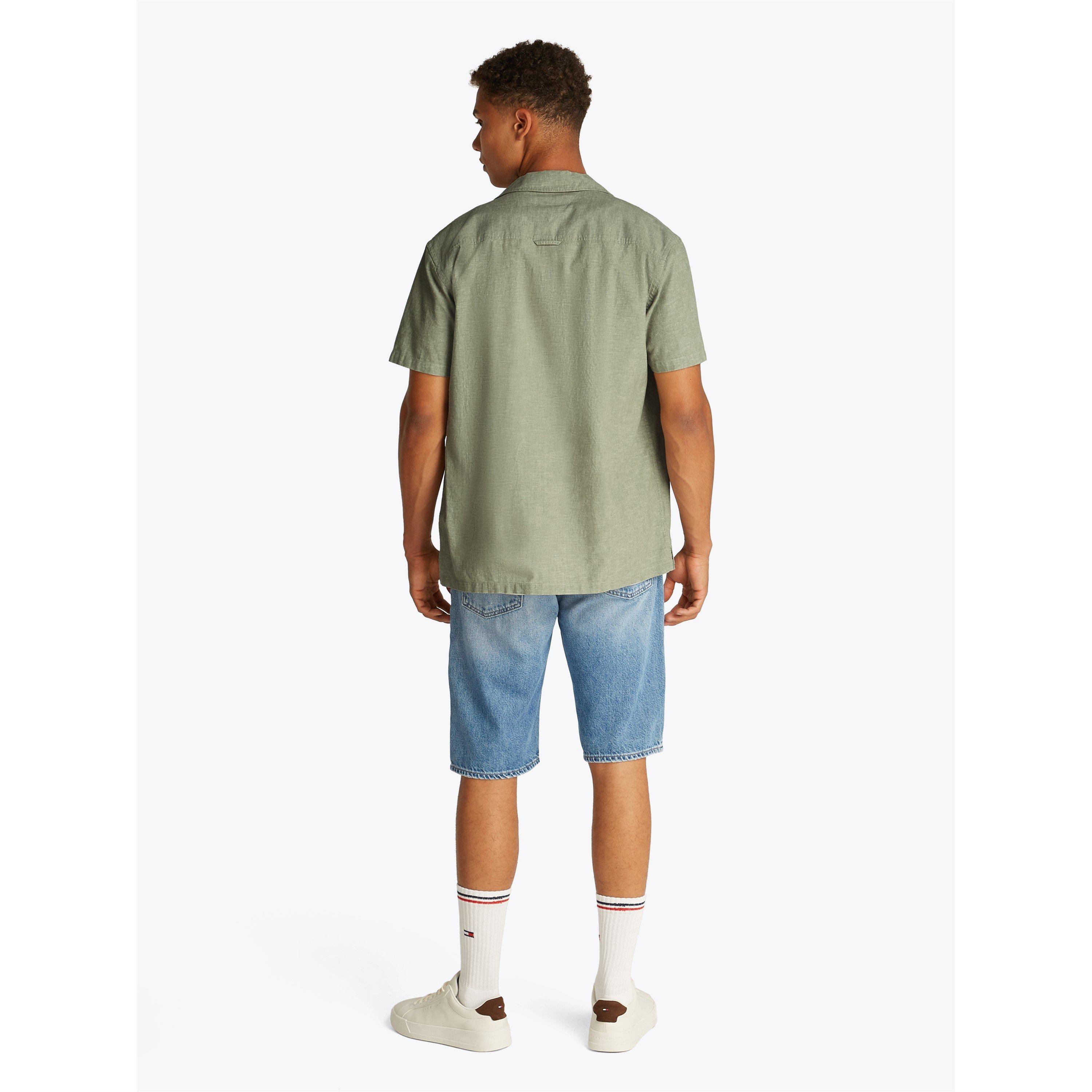Aruba Green - Tommy Jeans - Men's Linen Blend Short-Sleeve Plain Shirt - 4
