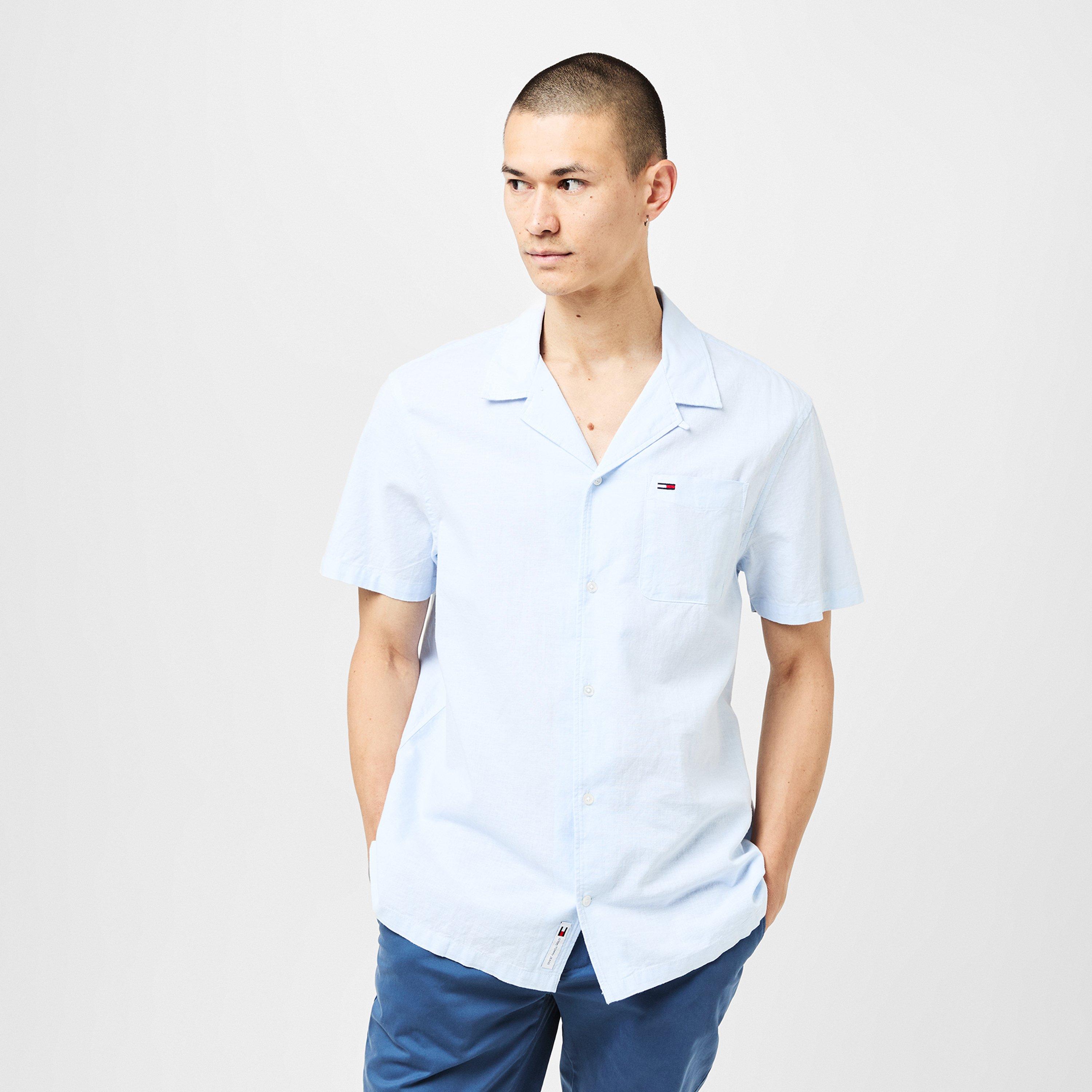 Sweet Blue - Tommy Jeans - Men's Linen Blend Short-Sleeve Plain Shirt - 3