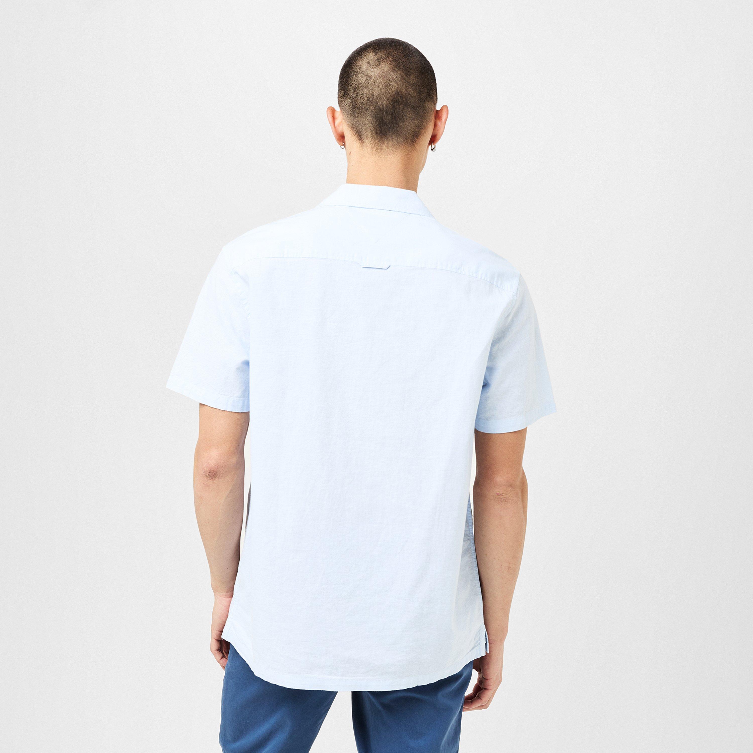 Sweet Blue - Tommy Jeans - Men's Linen Blend Short-Sleeve Plain Shirt - 4