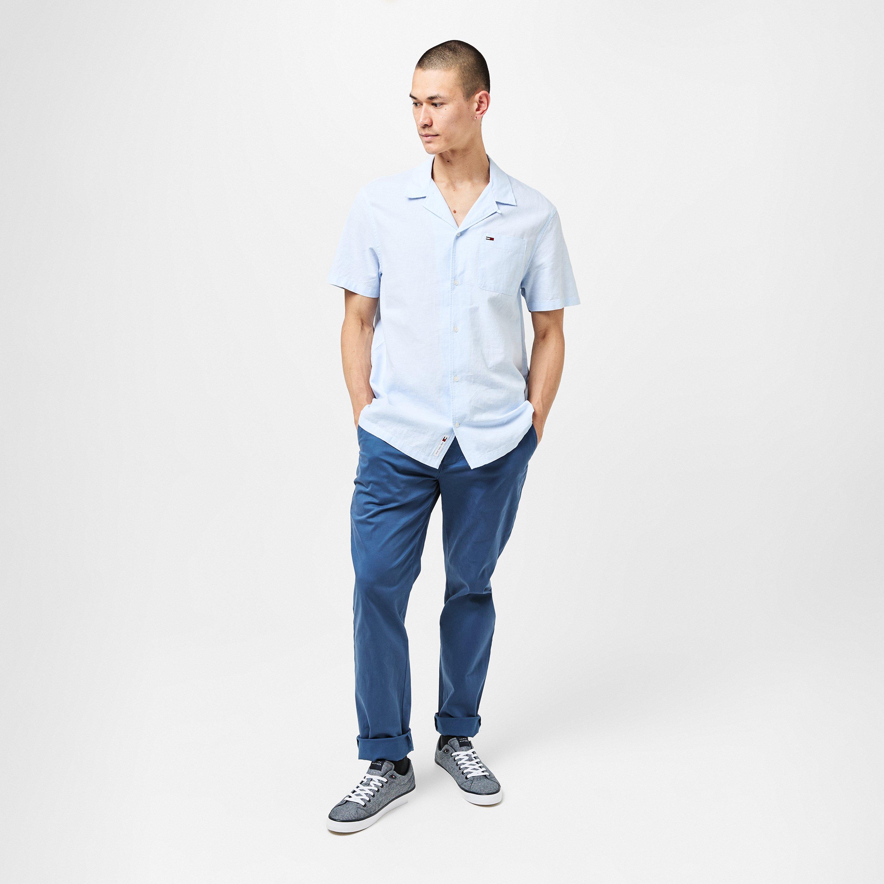 Sweet Blue - Tommy Jeans - Men's Linen Blend Short-Sleeve Plain Shirt - 6