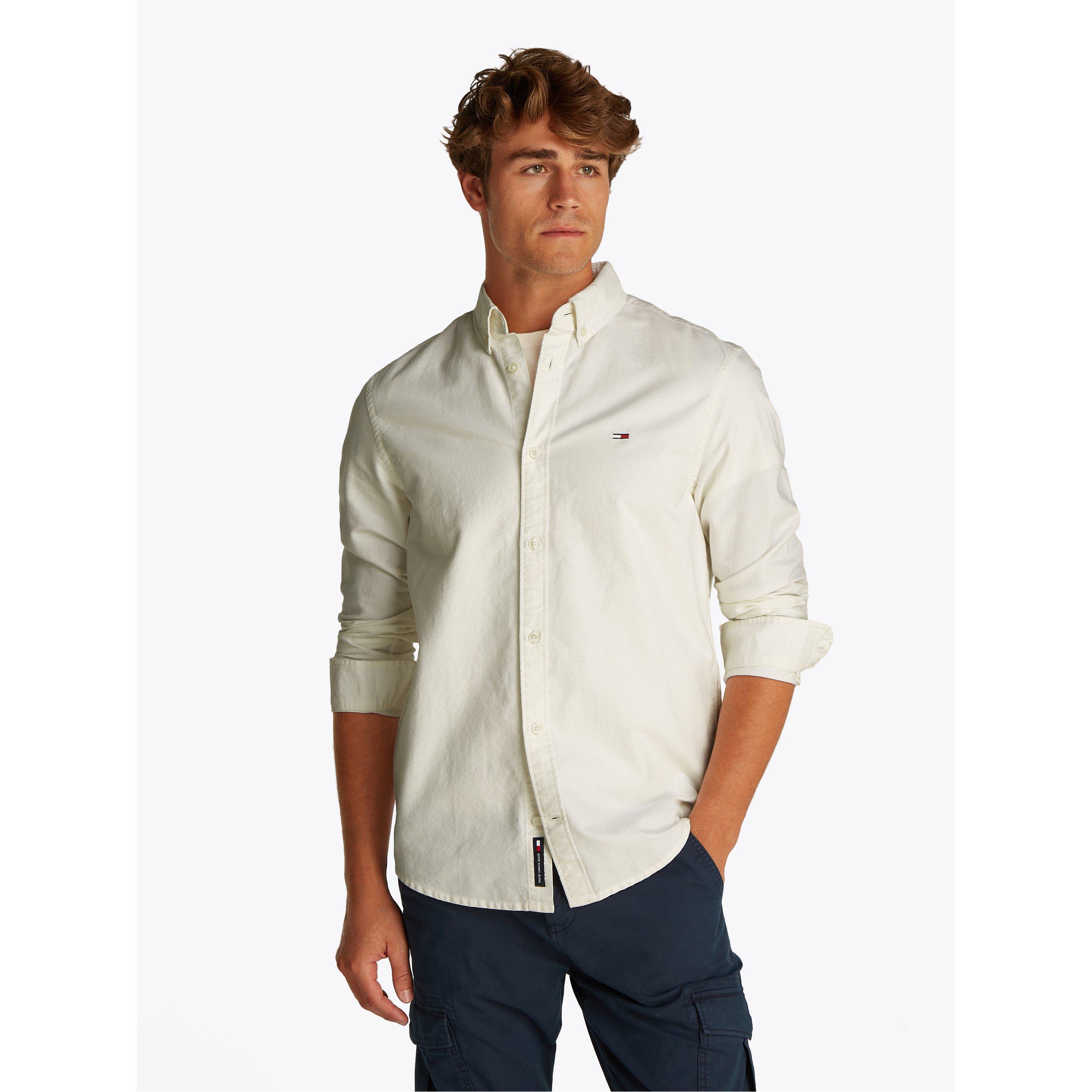 Tommy Jeans Men's Long Sleeve Oxford Shirt - Ecru - S