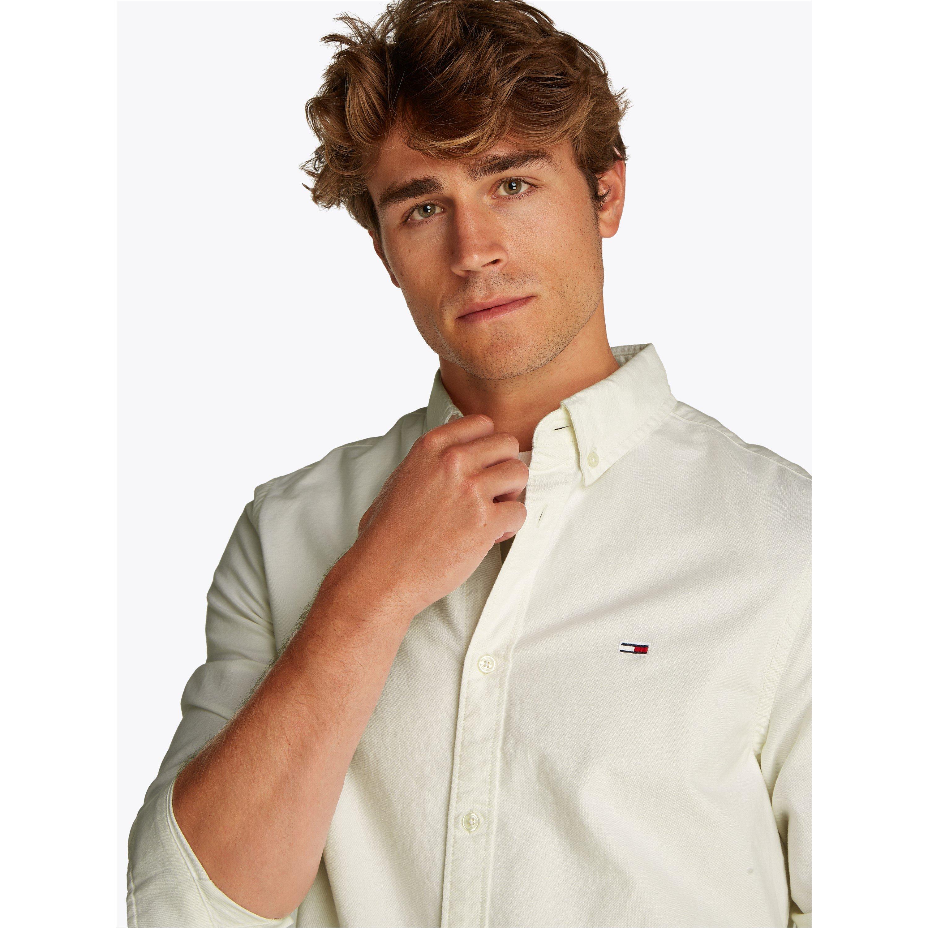 Ecru - Tommy Jeans - Men's Regular Long-Sleeve Oxford Shirt - 2