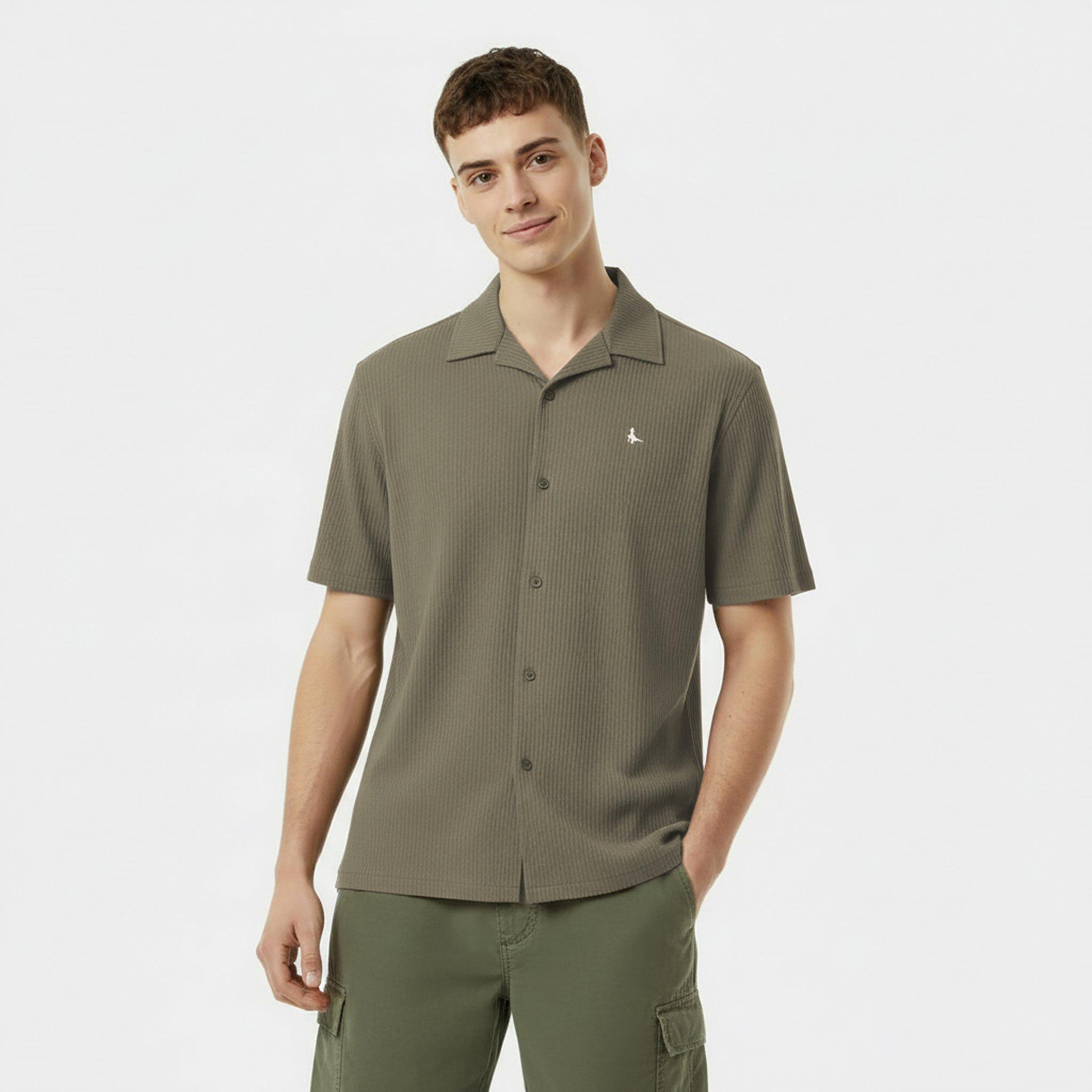 Smokey Olive - Jack Wills - Men's Textured Short-Sleeve Plain Shirt - 3
