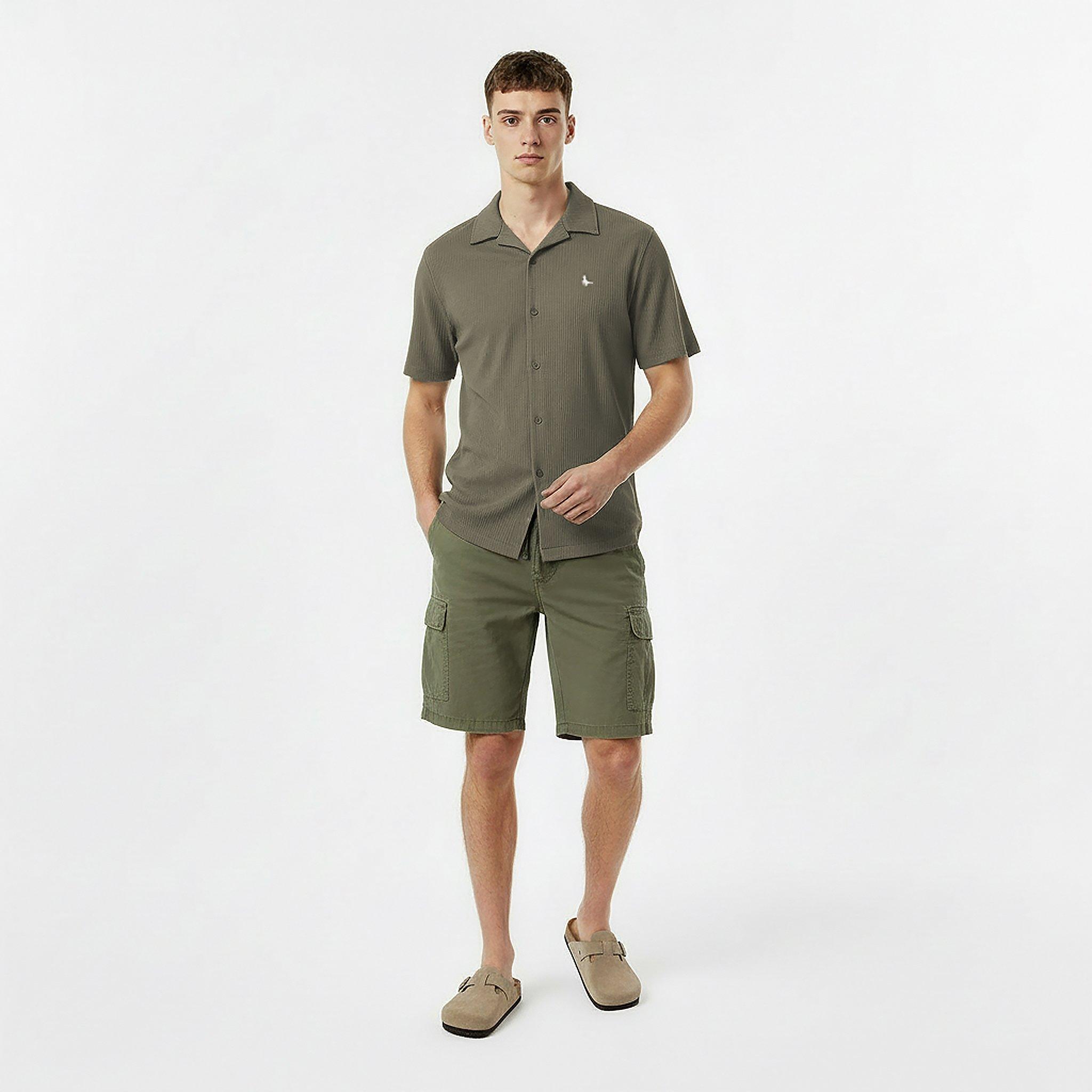 Smokey Olive - Jack Wills - Men's Textured Short-Sleeve Plain Shirt - 5