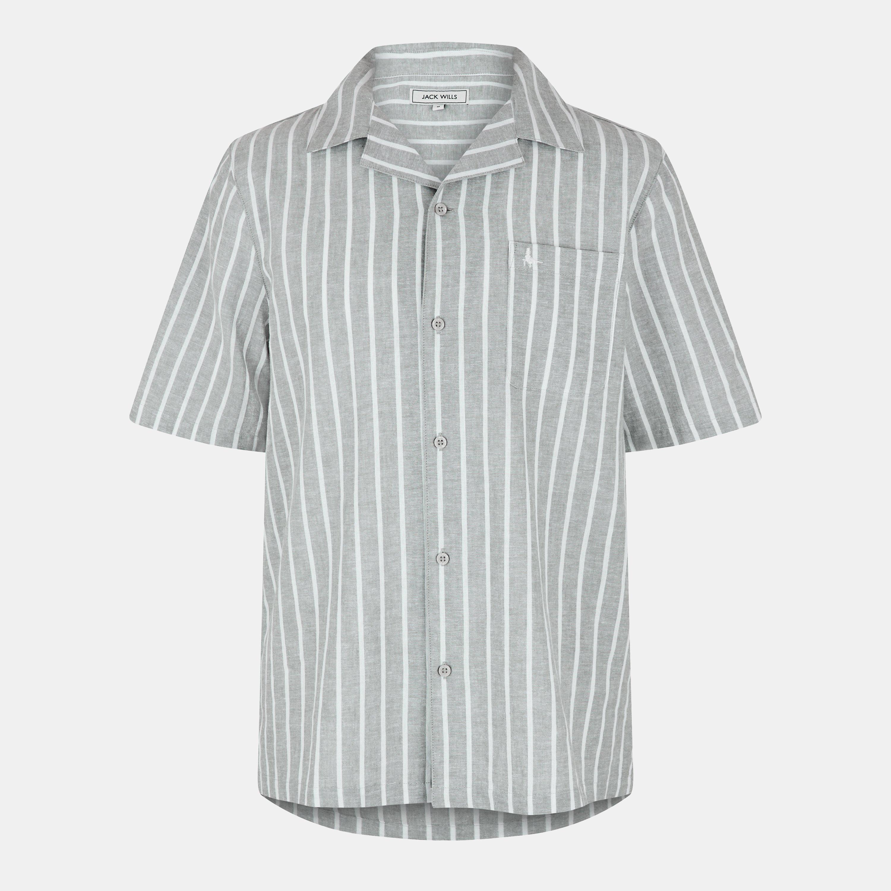 Sage Stripe - Jack Wills - Men's JW Linen Short-Sleeve Plain Shirt - 1