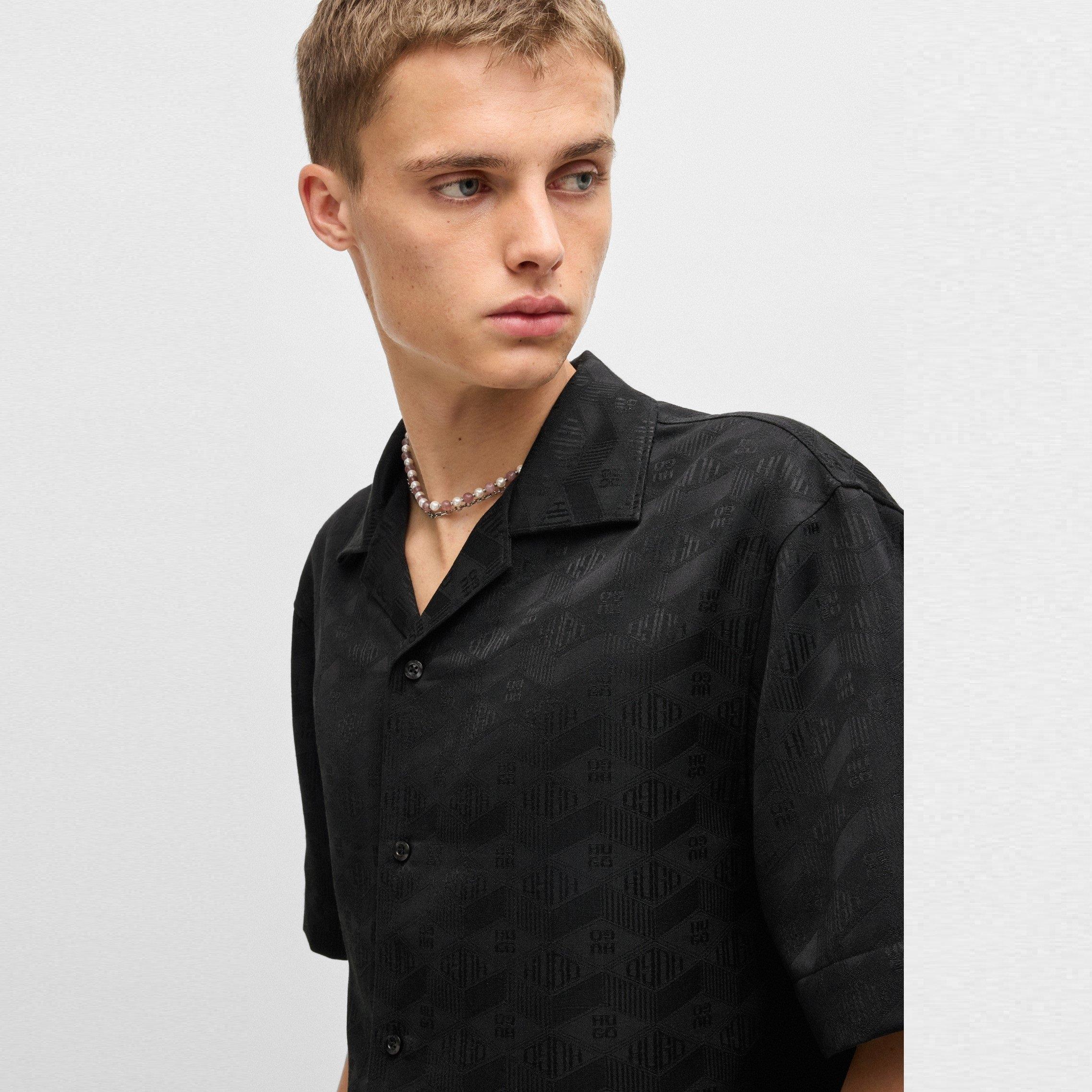 Black 001 - Hugo - Men's Espino Short-Sleeve Patterned Shirt - 4