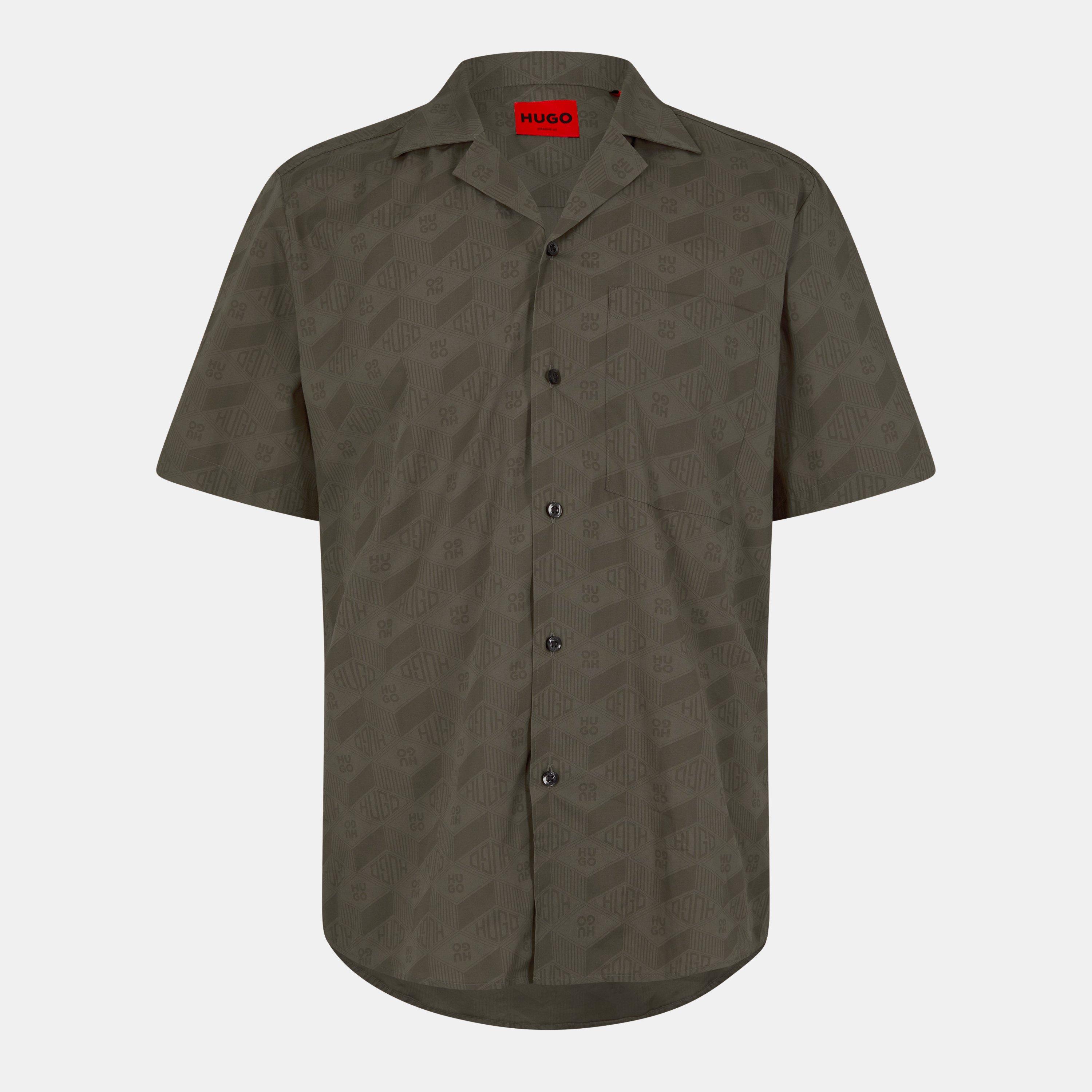 Hugo Men's Ellino Short Sleeve Bowling Shirt - Med Brown 219 - 2XL