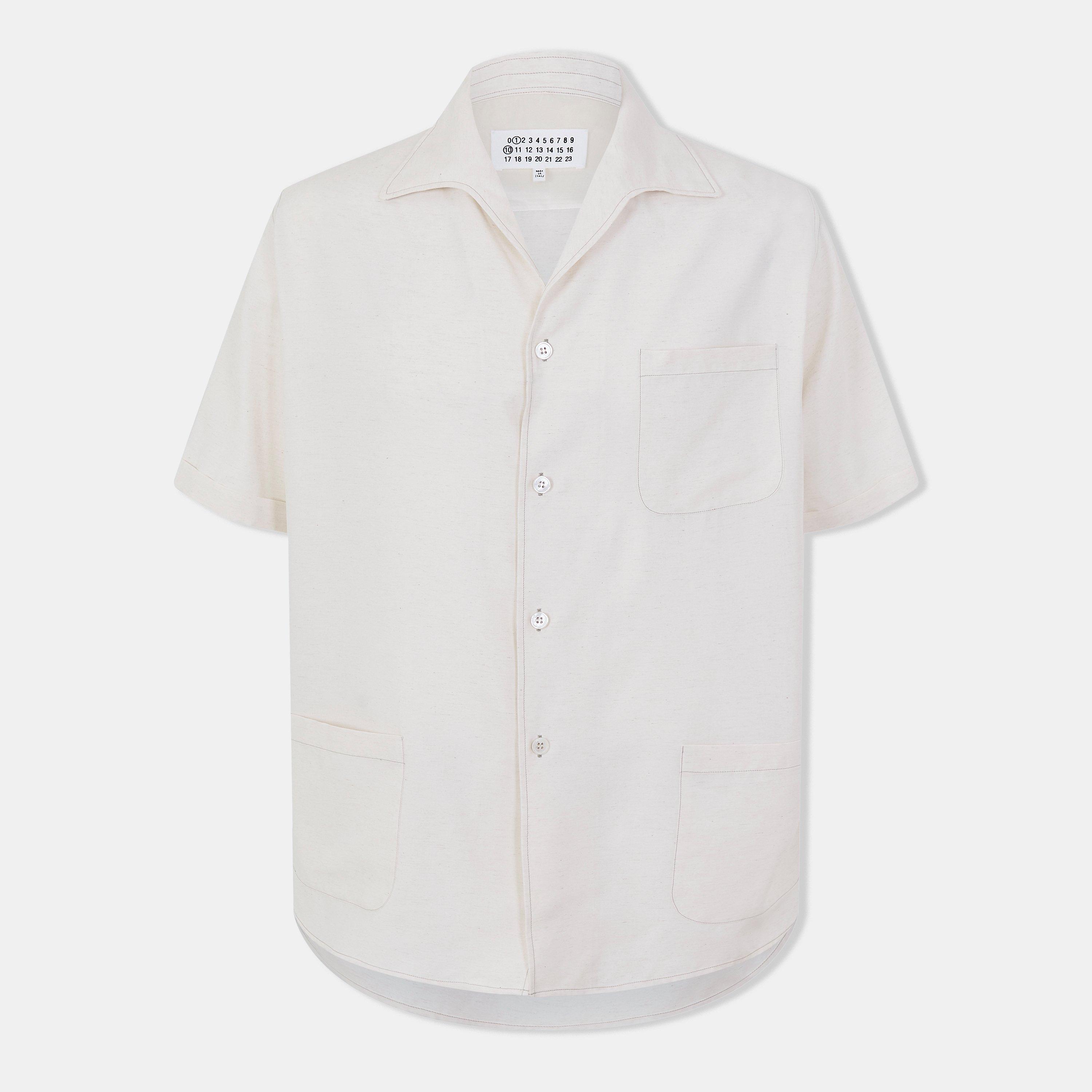 Maison Margiela Men's Short Sleeve Plain Shirt - Beige - Size L (50)