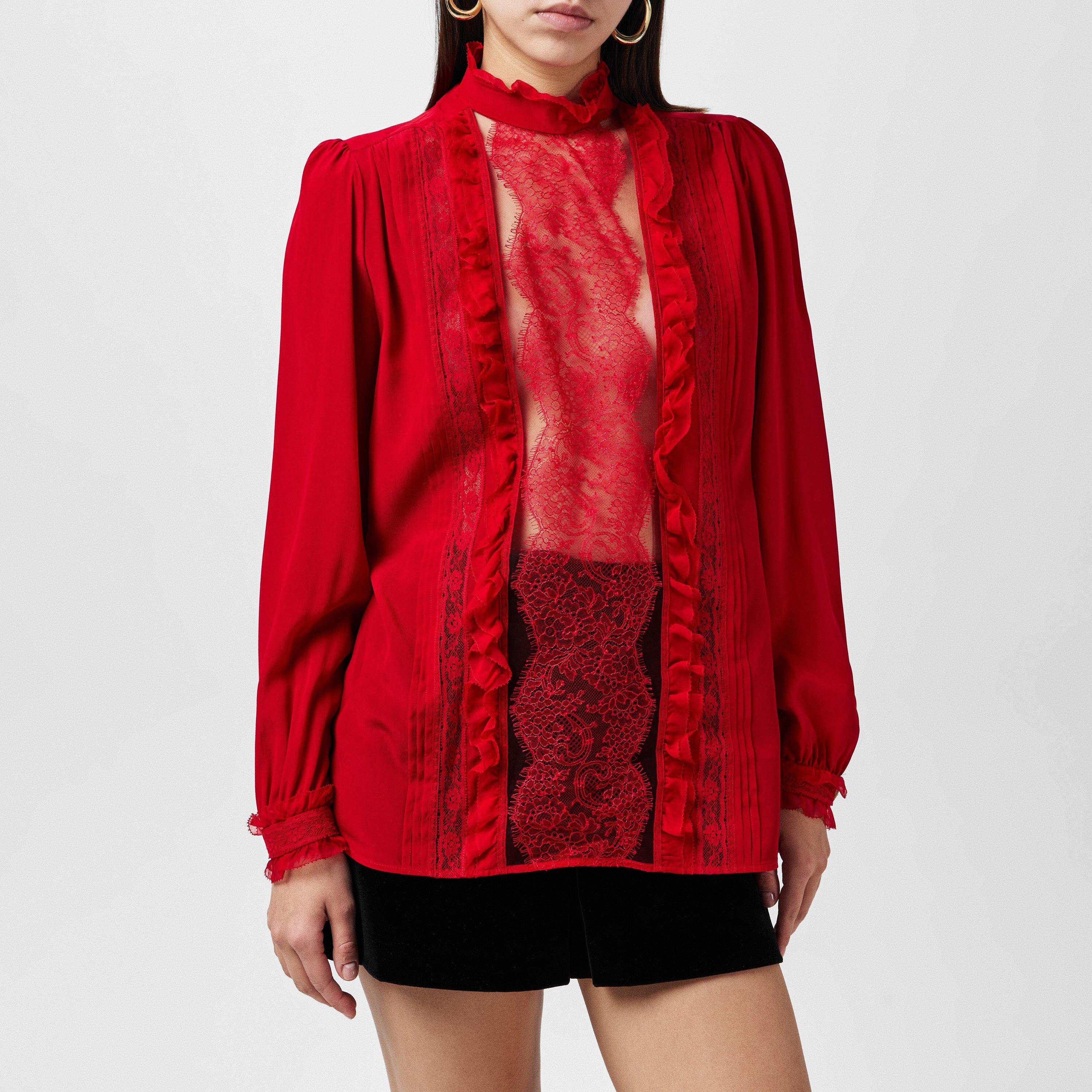 Paris Red - Valentino - Crepe Ruffle Blouse - 1