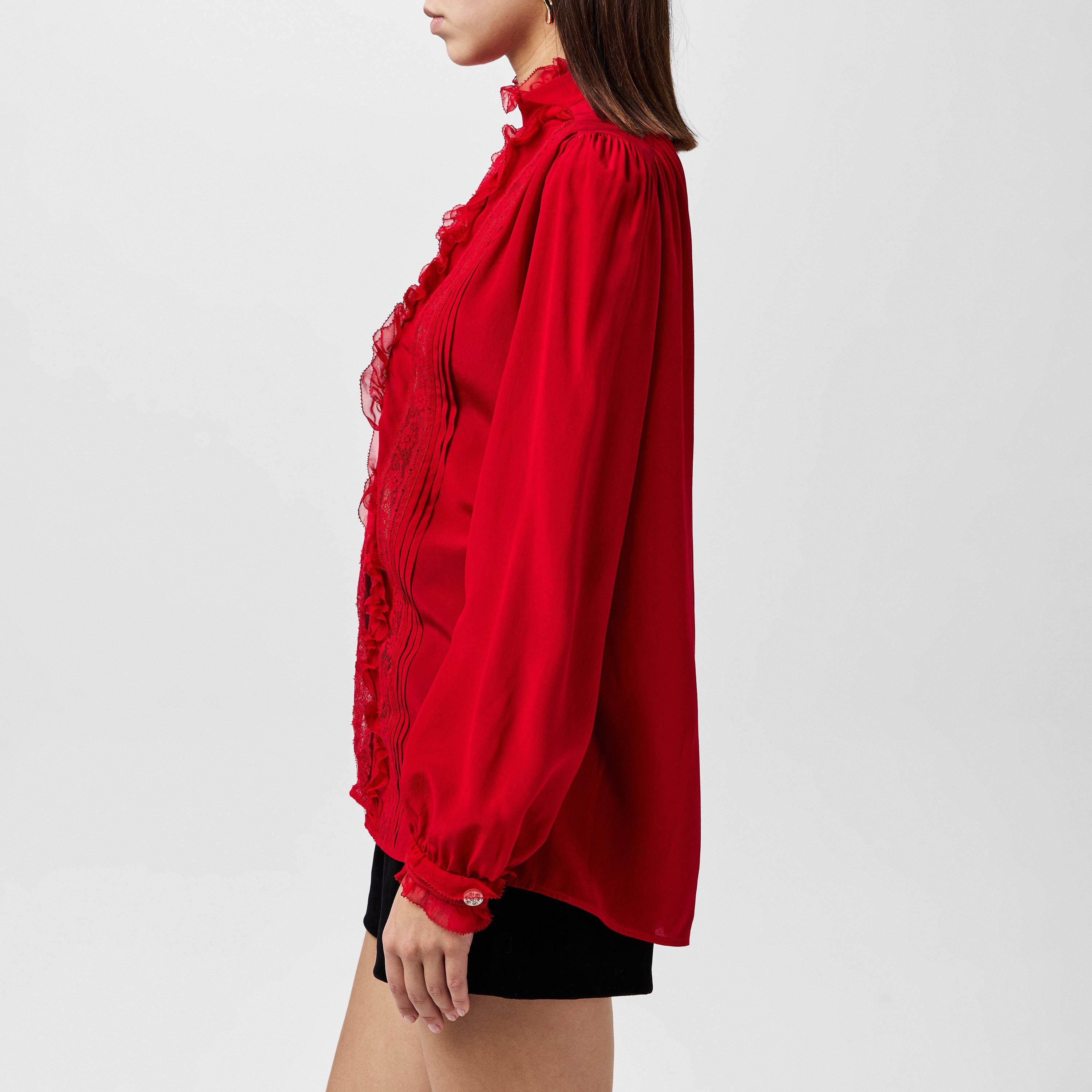Paris Red - Valentino - Crepe Ruffle Blouse - 2