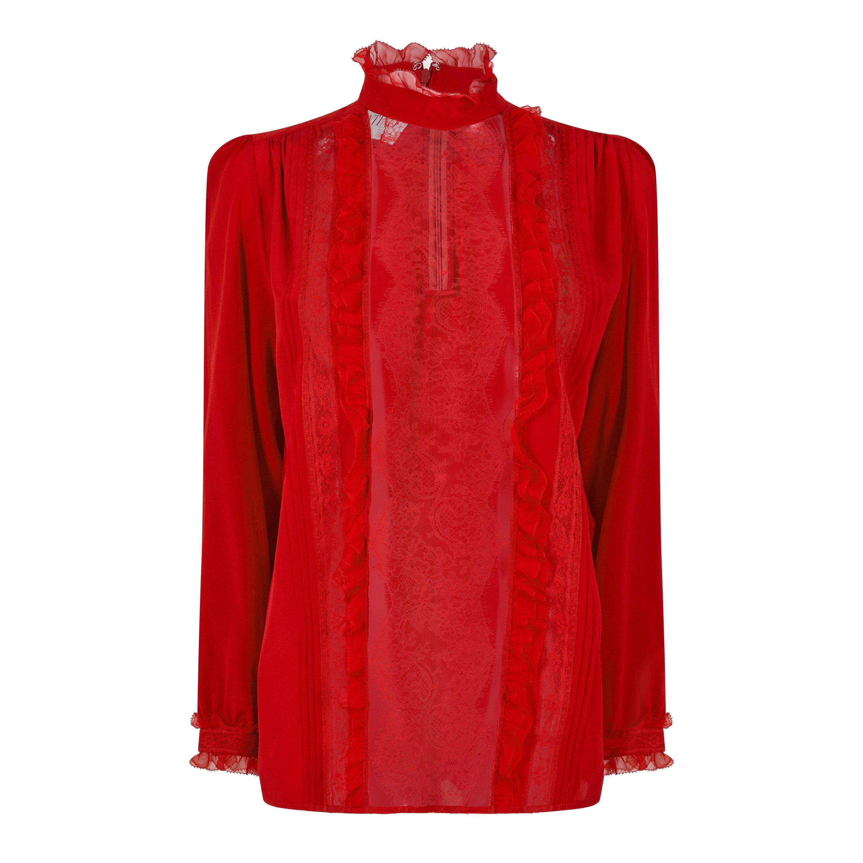 Paris Red - Valentino - Crepe Ruffle Blouse - 5