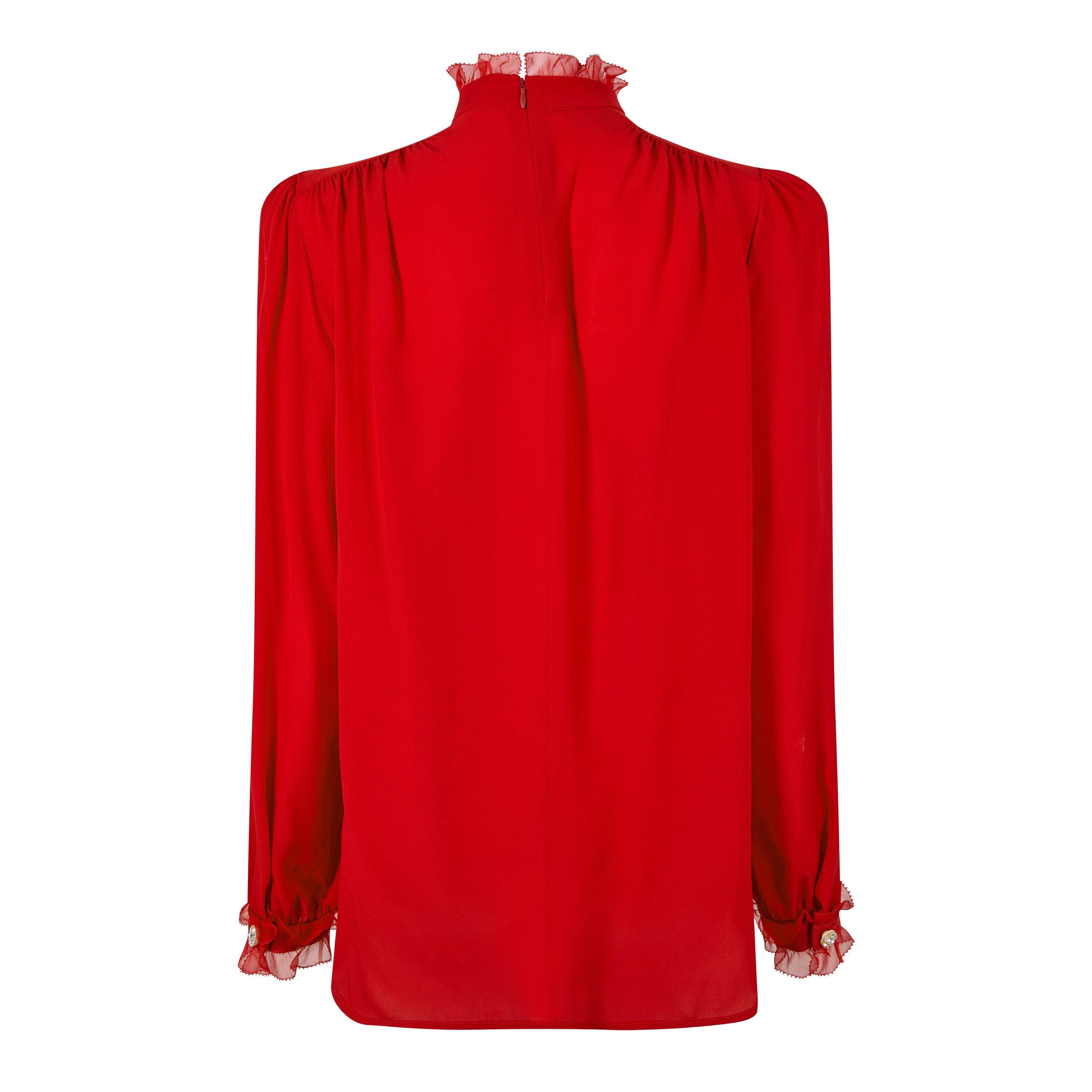 Paris Red - Valentino - Crepe Ruffle Blouse - 6