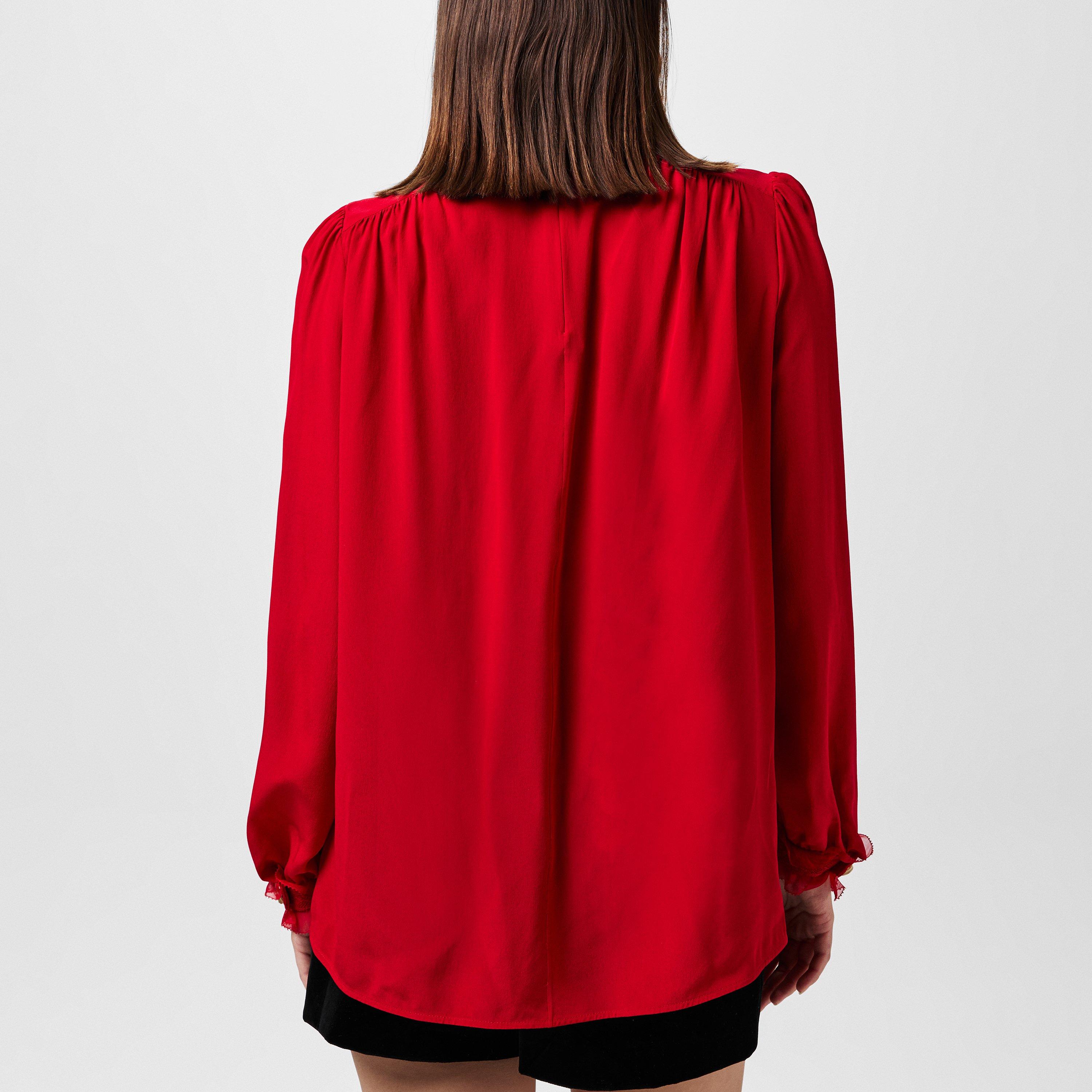 Paris Red - Valentino - Crepe Ruffle Blouse - 3