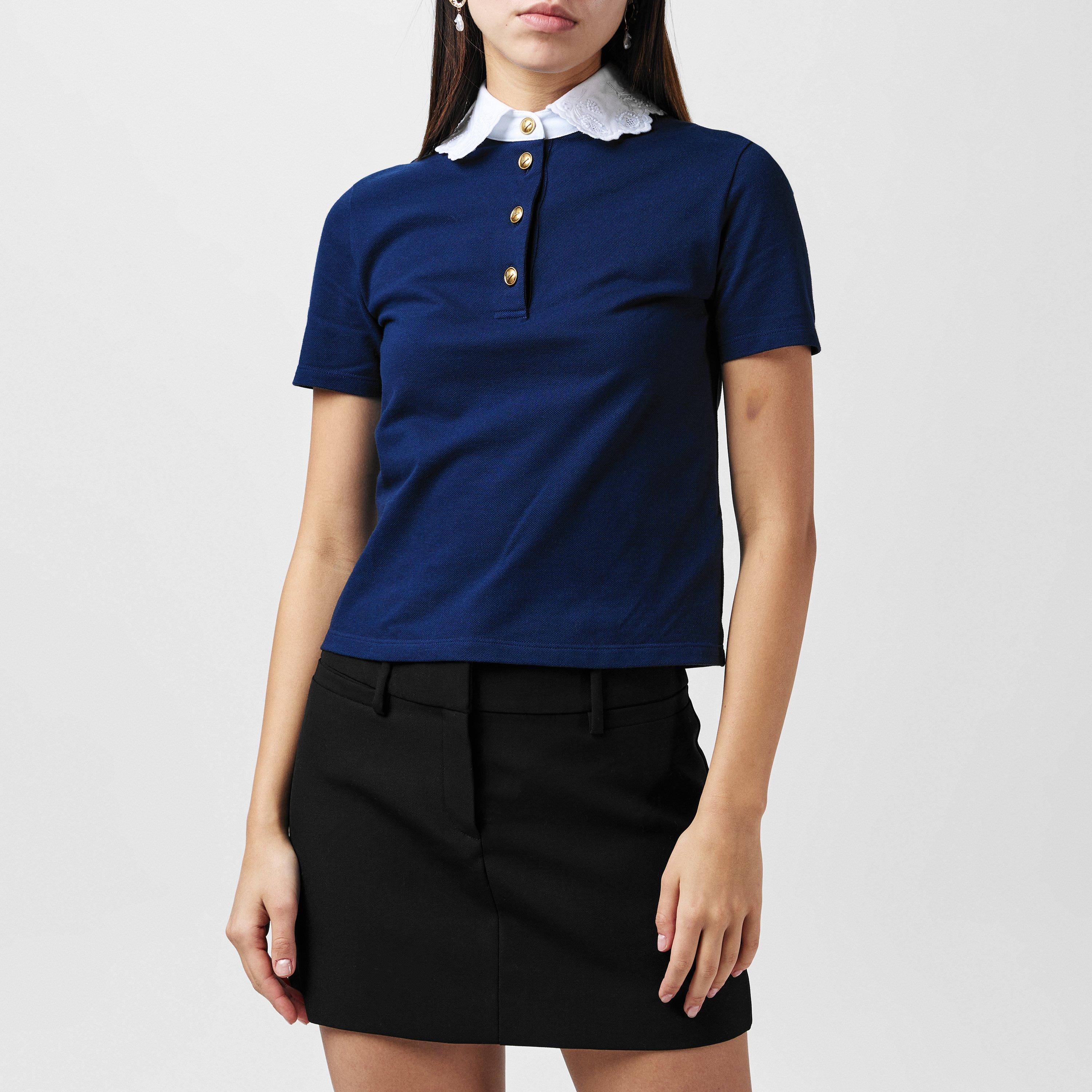 Navy - Valentino - Embroidered Polo Sweatshirt - 1