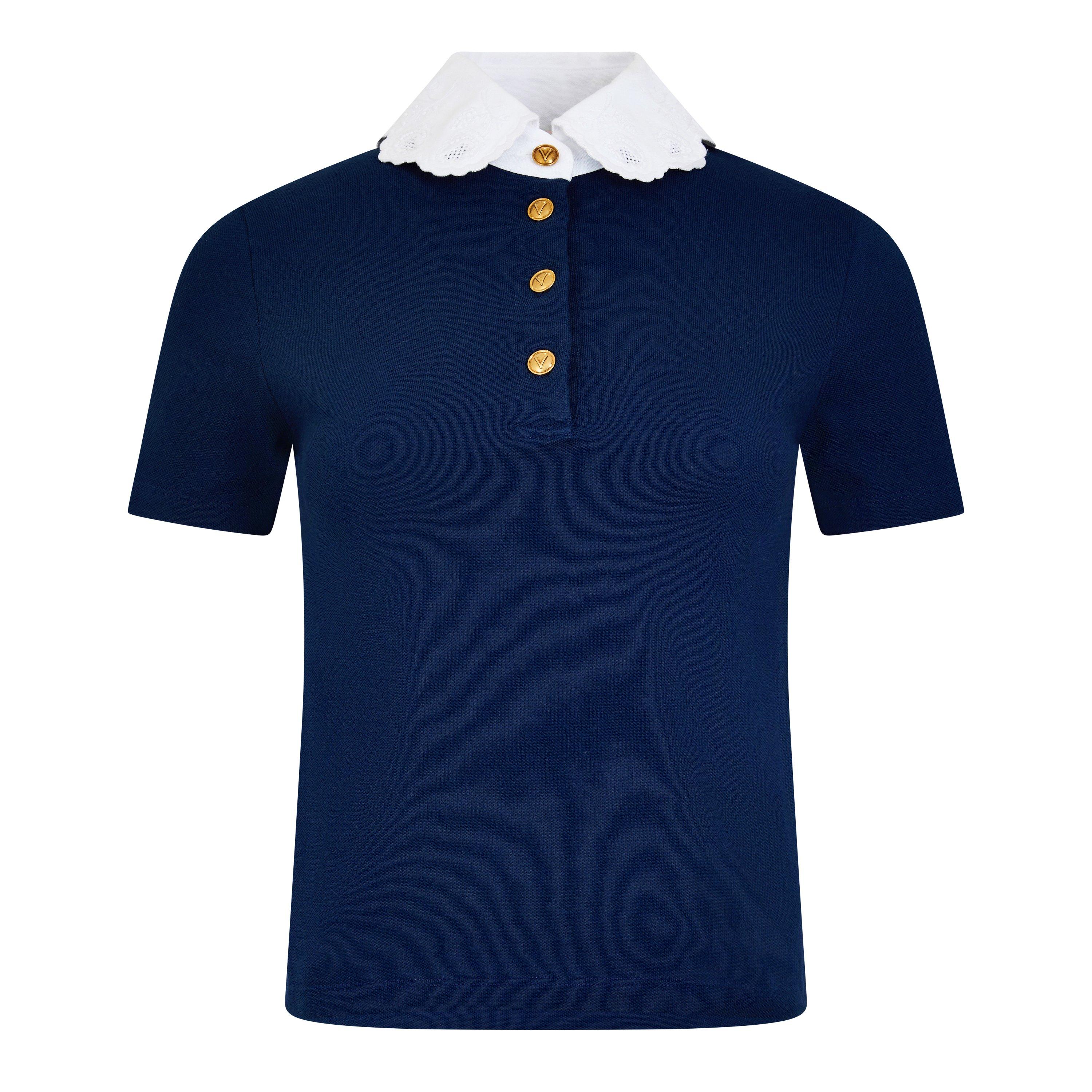 Navy - Valentino - Embroidered Polo Sweatshirt - 5