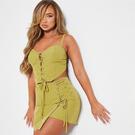 Vert olive - ISAWITFIRST Stretch Woven Lace Up Mini Skirt Co-ord - Sélectionnez une taille - 1