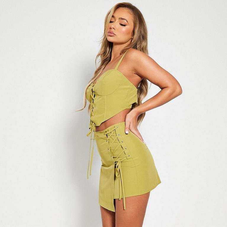 Vert olive - ISAWITFIRST Stretch Woven Lace Up Mini Skirt Co-ord - Sélectionnez une taille - 3