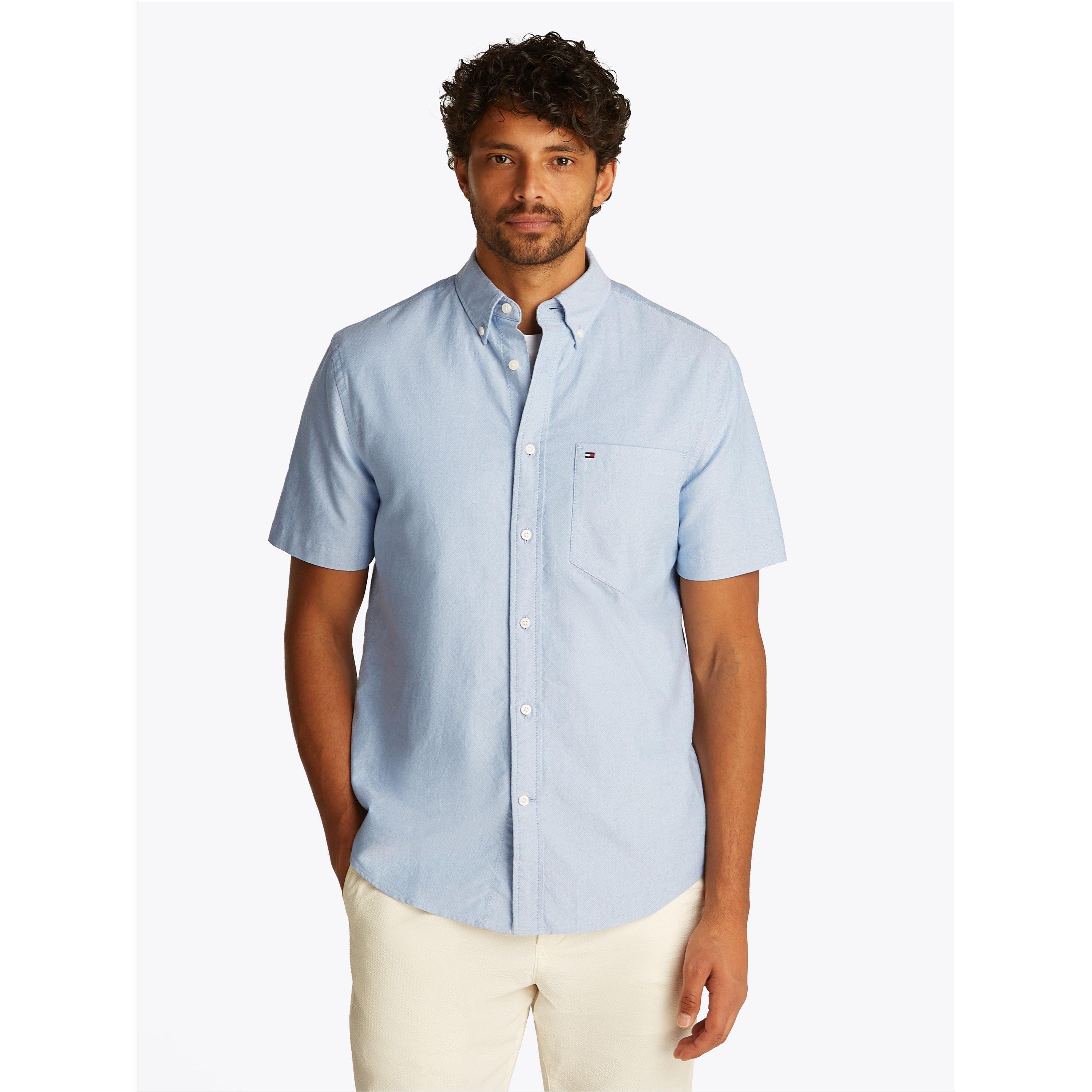 Blue - Tommy Hilfiger - Men's Heritage Oxford Short-Sleeve Plain Shirt - 3