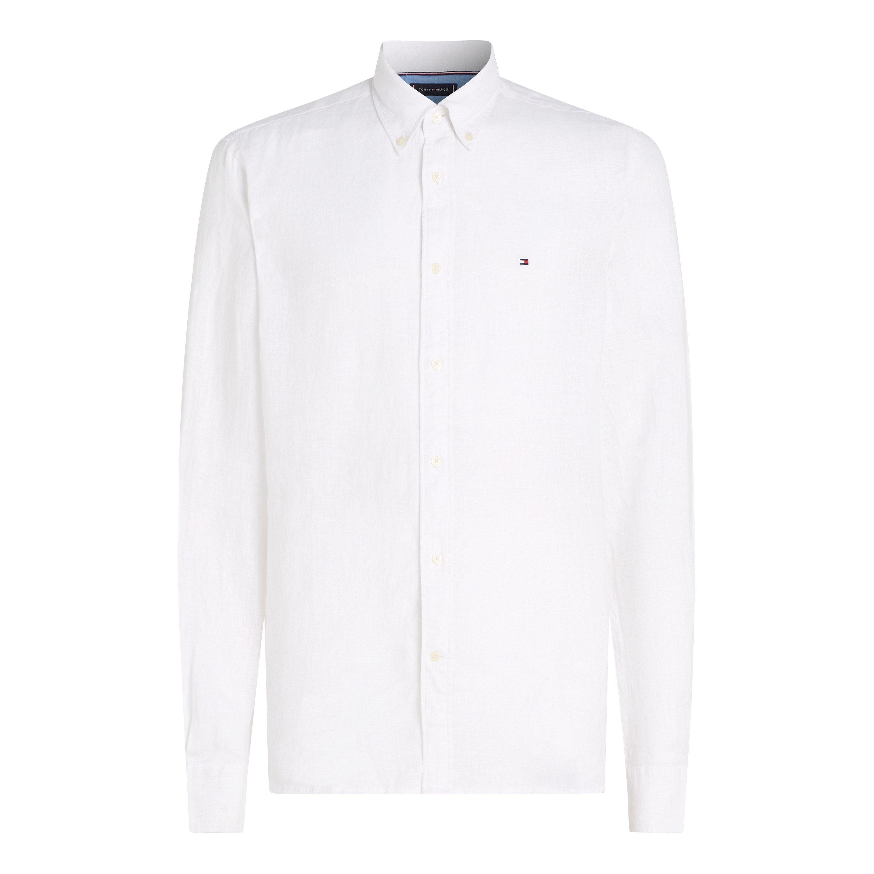 Tommy Hilfiger Men's Pigt Dyed Long-Sleeve Plain Shirt - Optic White - M