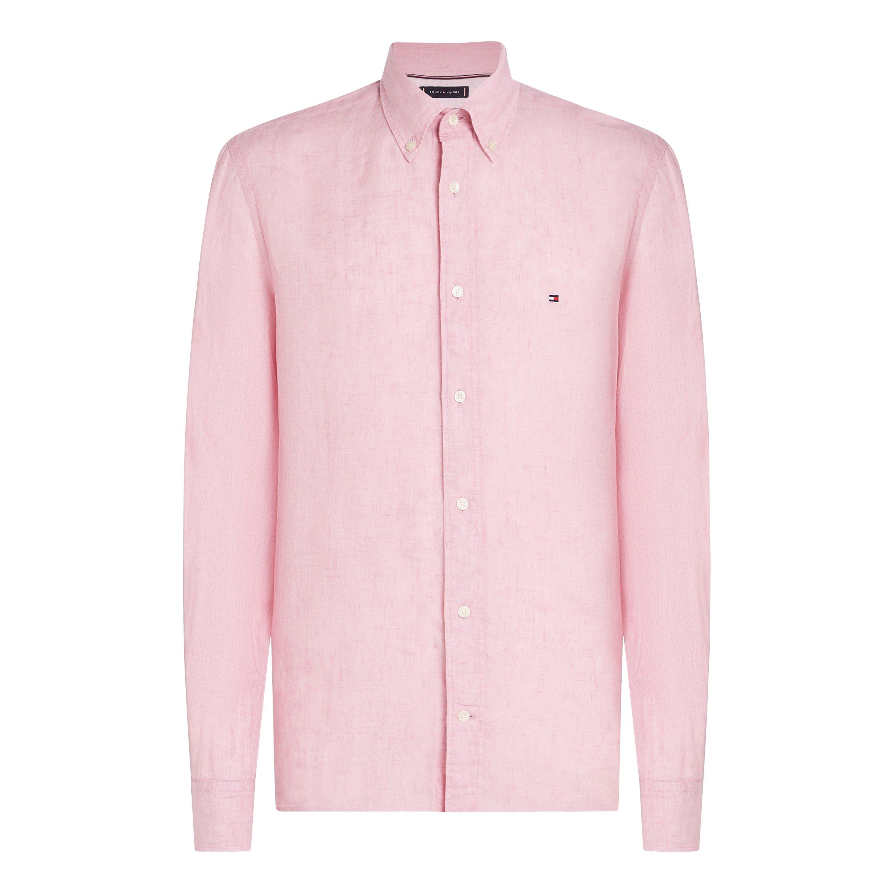 Tommy Hilfiger Men's Pigt Dyed Long-Sleeve Plain Shirt - Classic Pink - 2XL