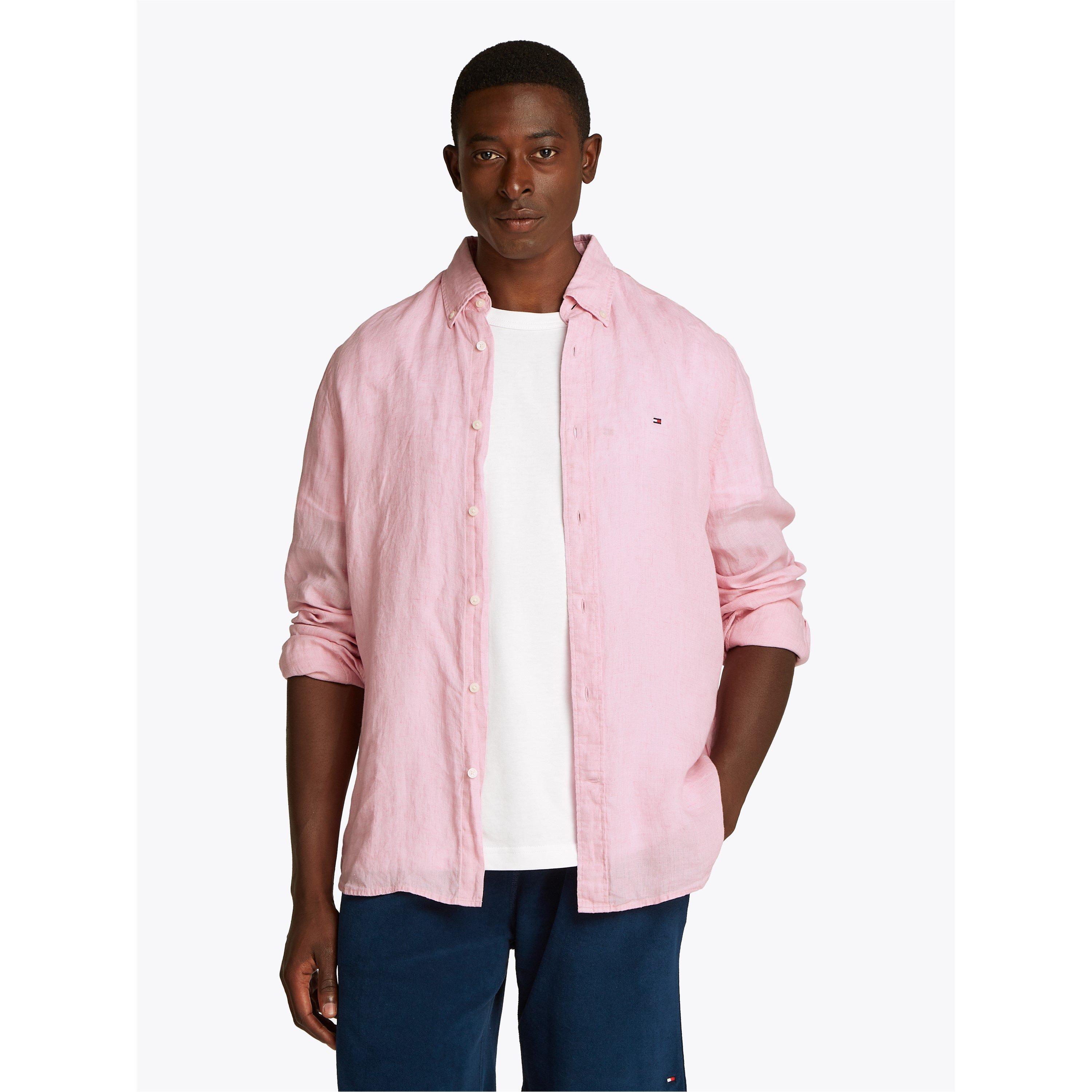 Classic Pink - Tommy Hilfiger - Men's Pigment Dyed Long-Sleeve Plain Shirt - 3