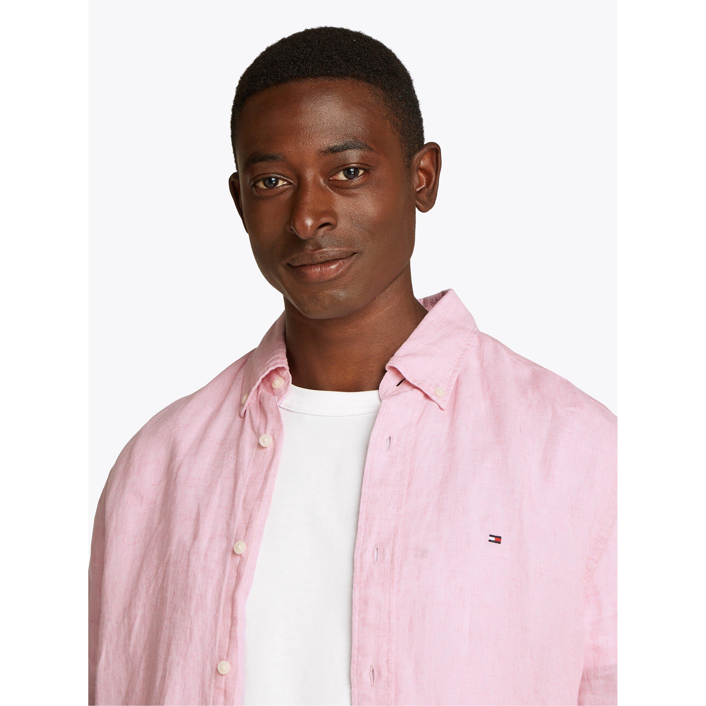 Classic Pink - Tommy Hilfiger - Men's Pigment Dyed Long-Sleeve Plain Shirt - 4